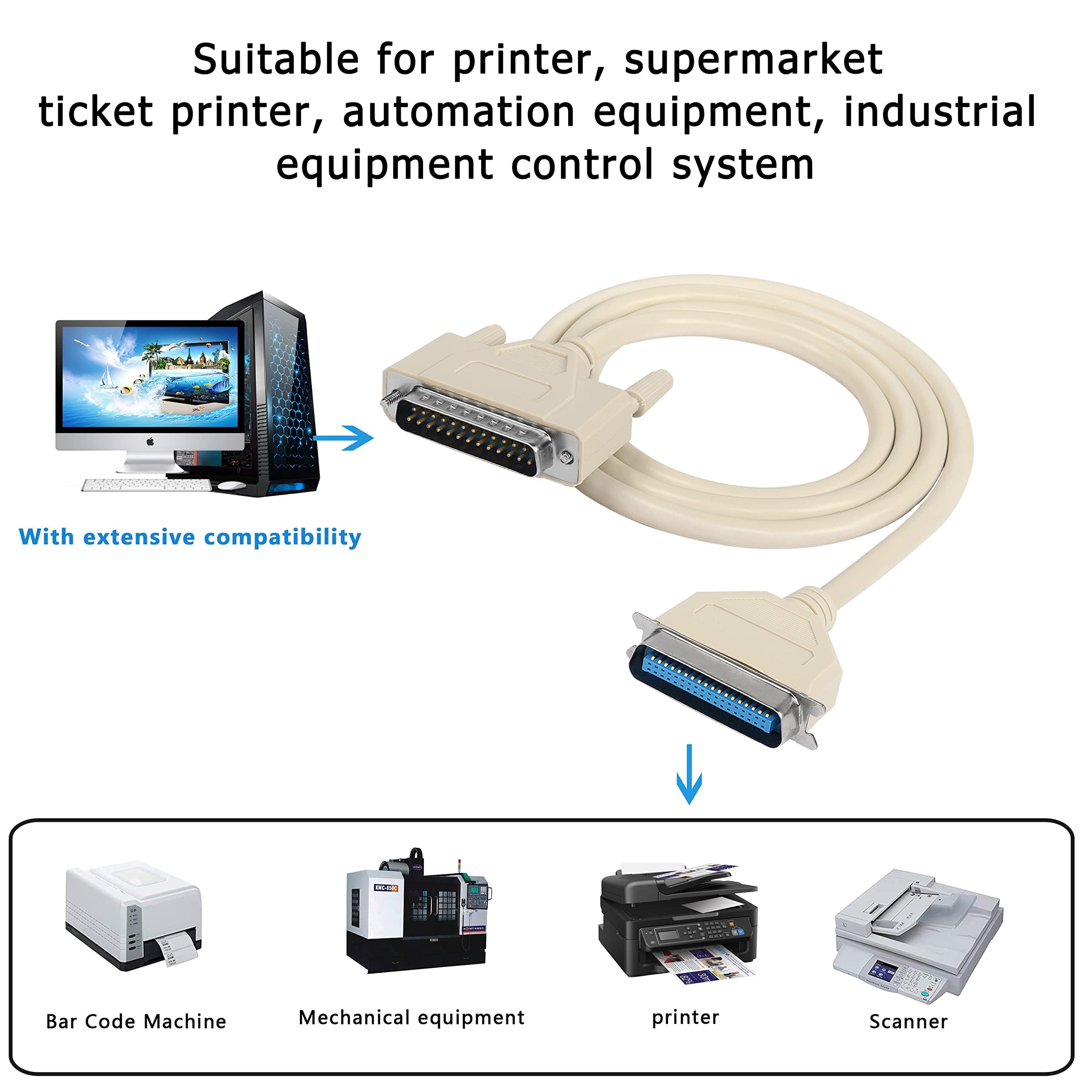 Foto 5 pulgar | Cable De Impresora Paralelo Xmsjsiy Db25 A Cn36 De 1 5 M - Venta Internacional.