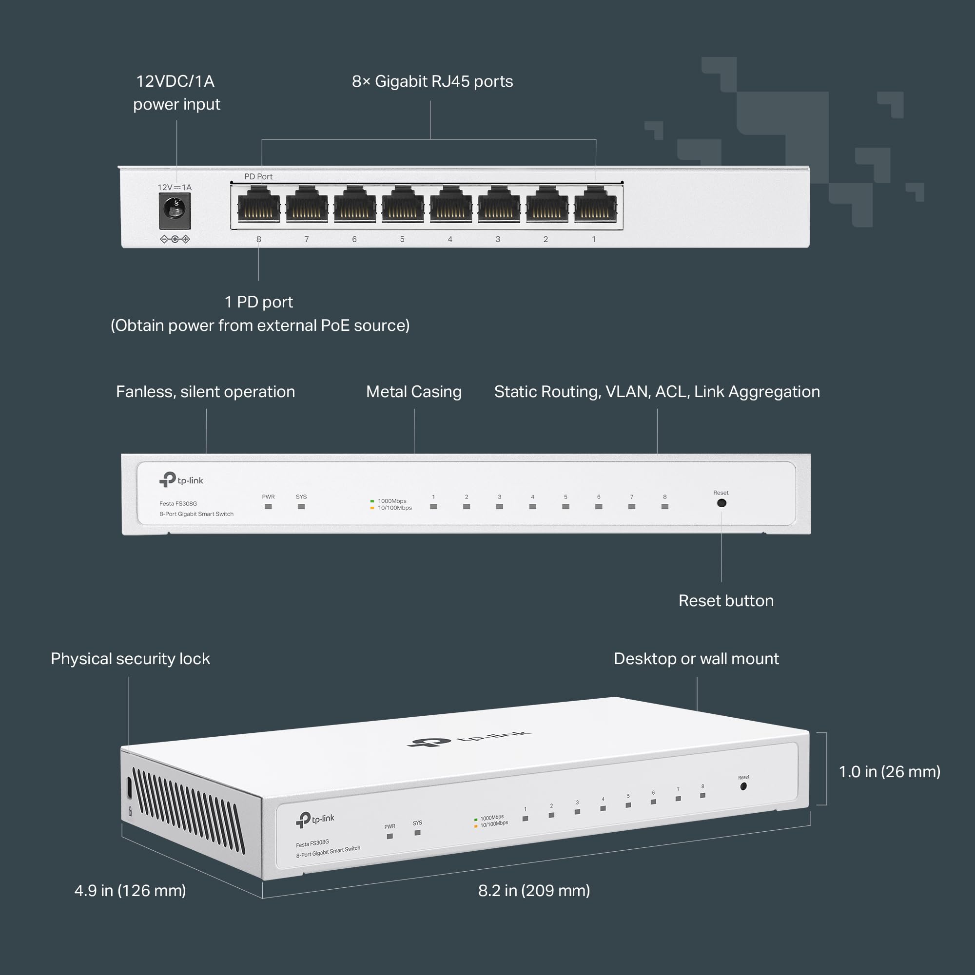 Foto 5 | Conmutador Tp-link Festa Fs308g De 8 Puertos Gigabit Gestionado De Forma Inteligente - Venta Internacional.