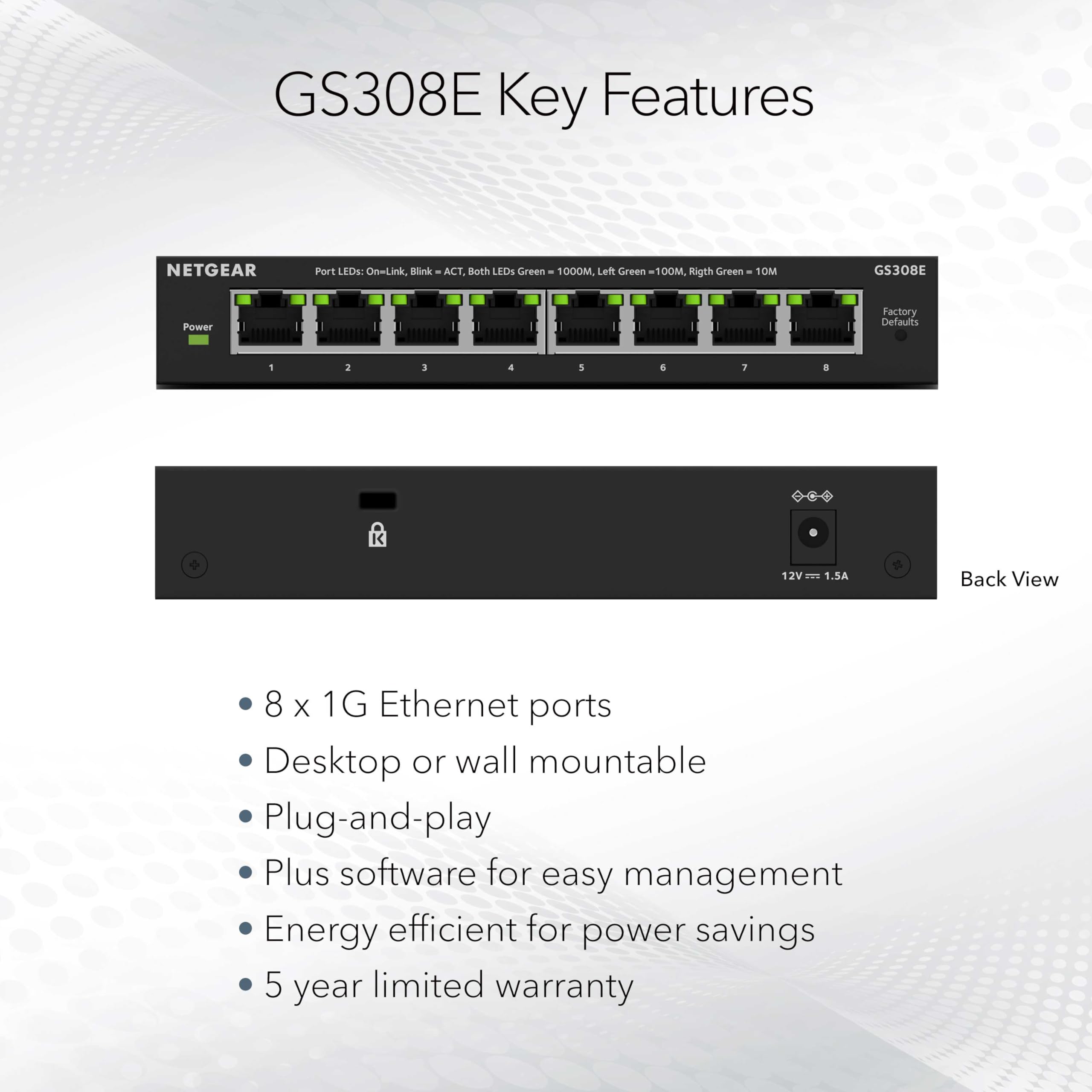 Foto 2 | Conmutador Netgear Gigabit Ethernet Plus Gs308e De 8 Puertos - Venta Internacional.