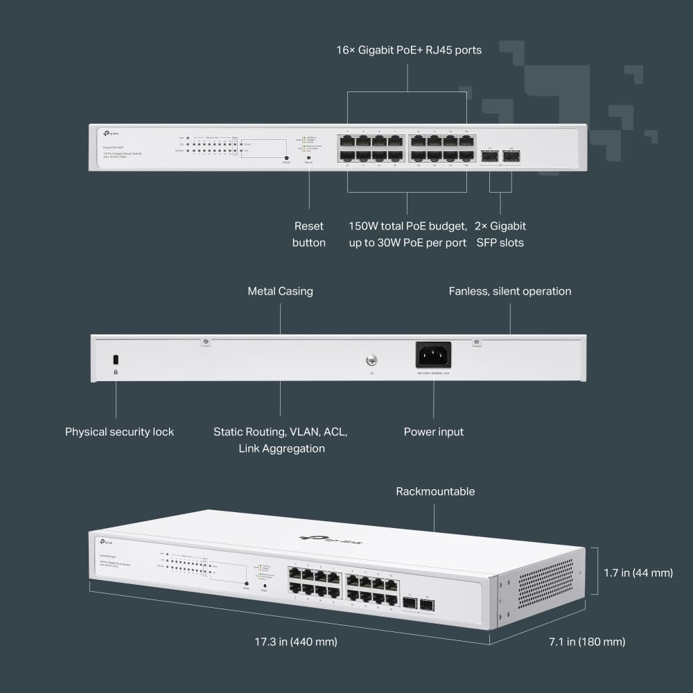 Foto 6 | Conmutador Tp-link Festa Fs318gp De 18 Puertos Gigabit Smart Poe De 150 W - Venta Internacional.