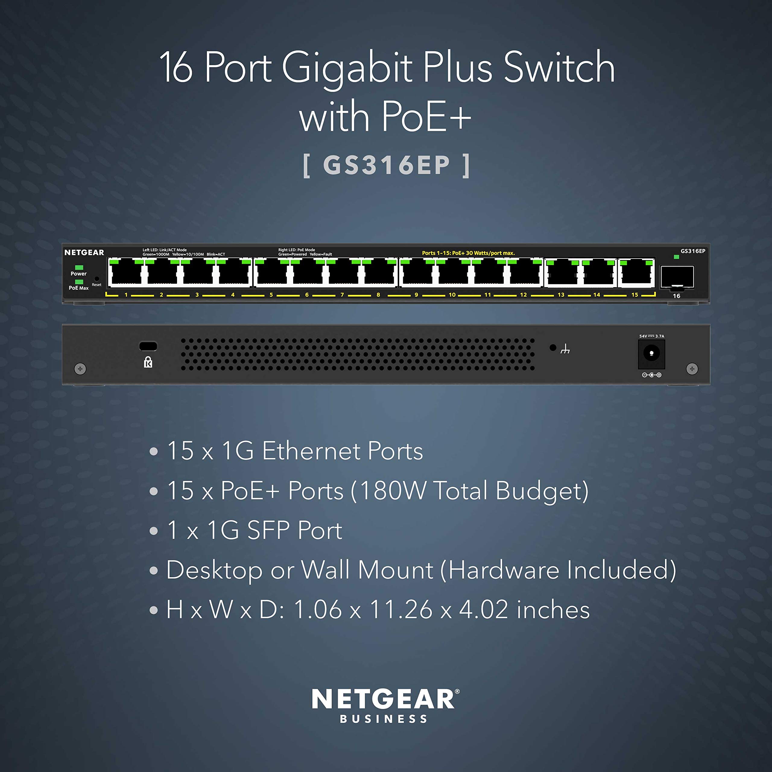 Foto 3 pulgar | Conmutador Netgear Poe Gigabit Ethernet Plus Gs316ep 16 Puertos - Venta Internacional
