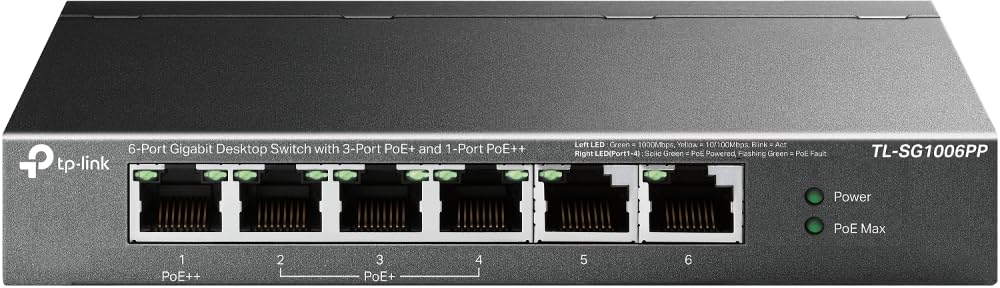 Conmutador Poe Tp-link Tl-sg1006pp 5 Puertos 3 Poe+ 1 Poe++ 64 W - Venta Internacional.