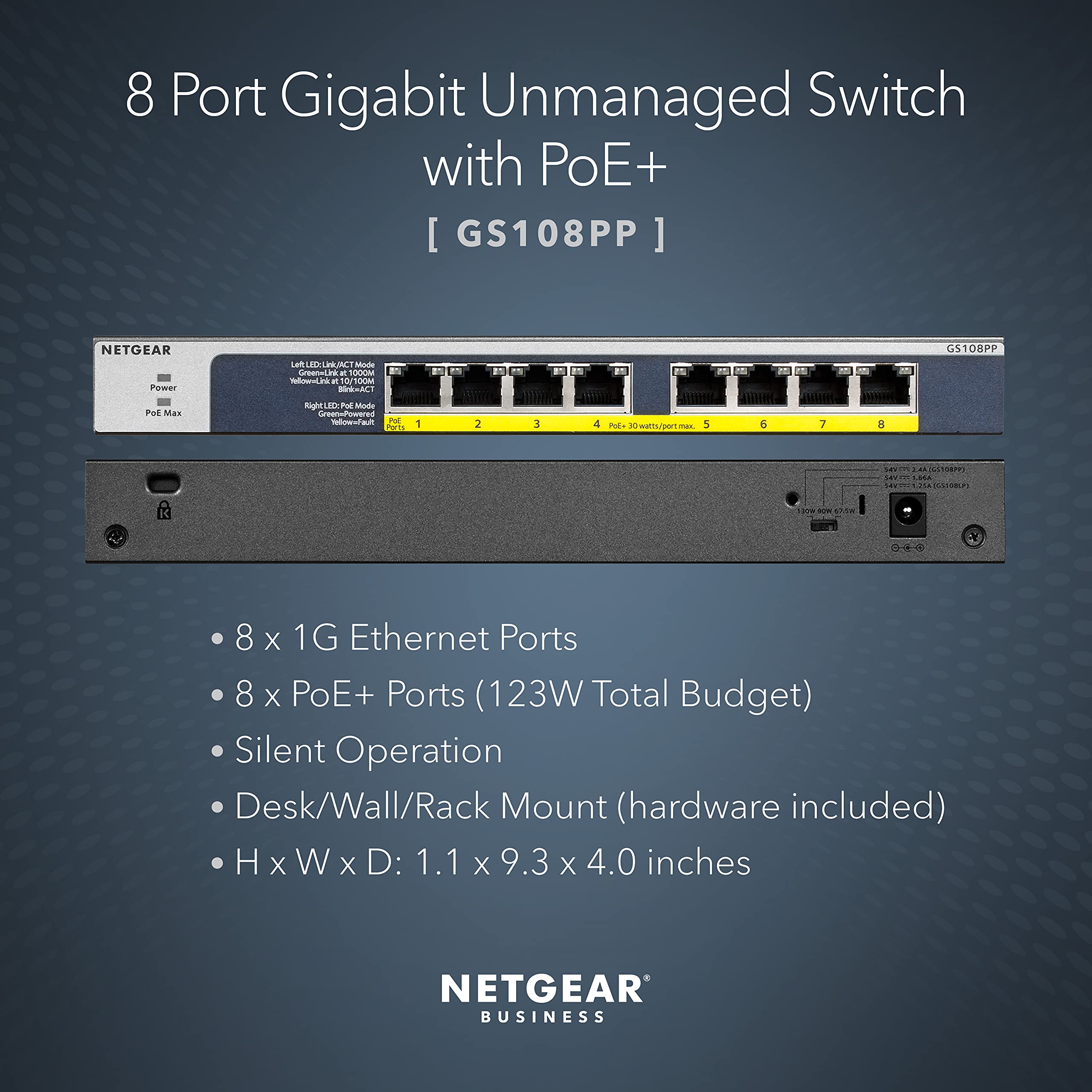 Foto 2 | Conmutador Ethernet Netgear Gs108pp 8 Puertos Gigabit Poe+ - Venta Internacional