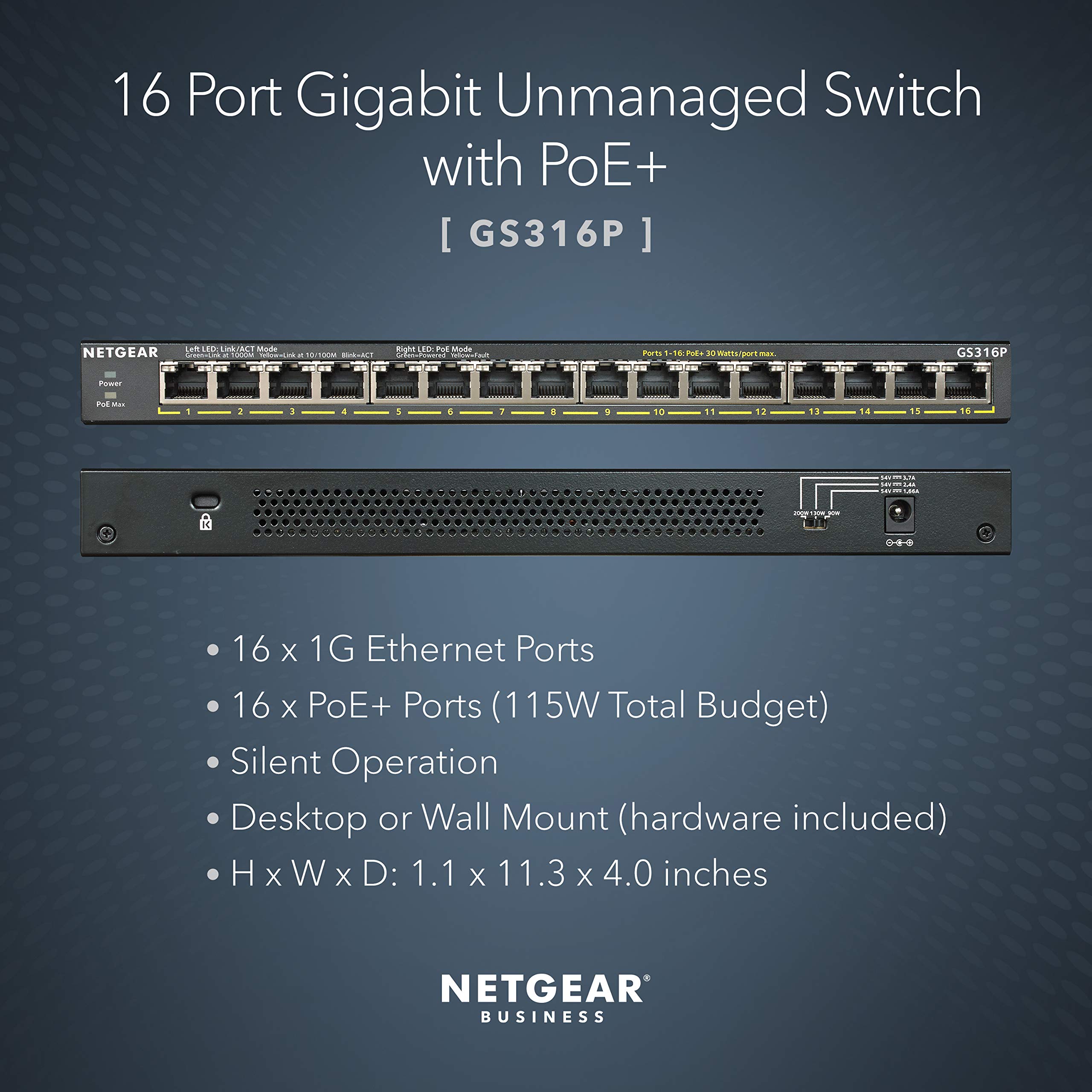 Foto 3 pulgar | Conmutador Netgear 16 Puertos Gigabit Ethernet Poe+ No Gestionado Gs316p - Venta Internacional