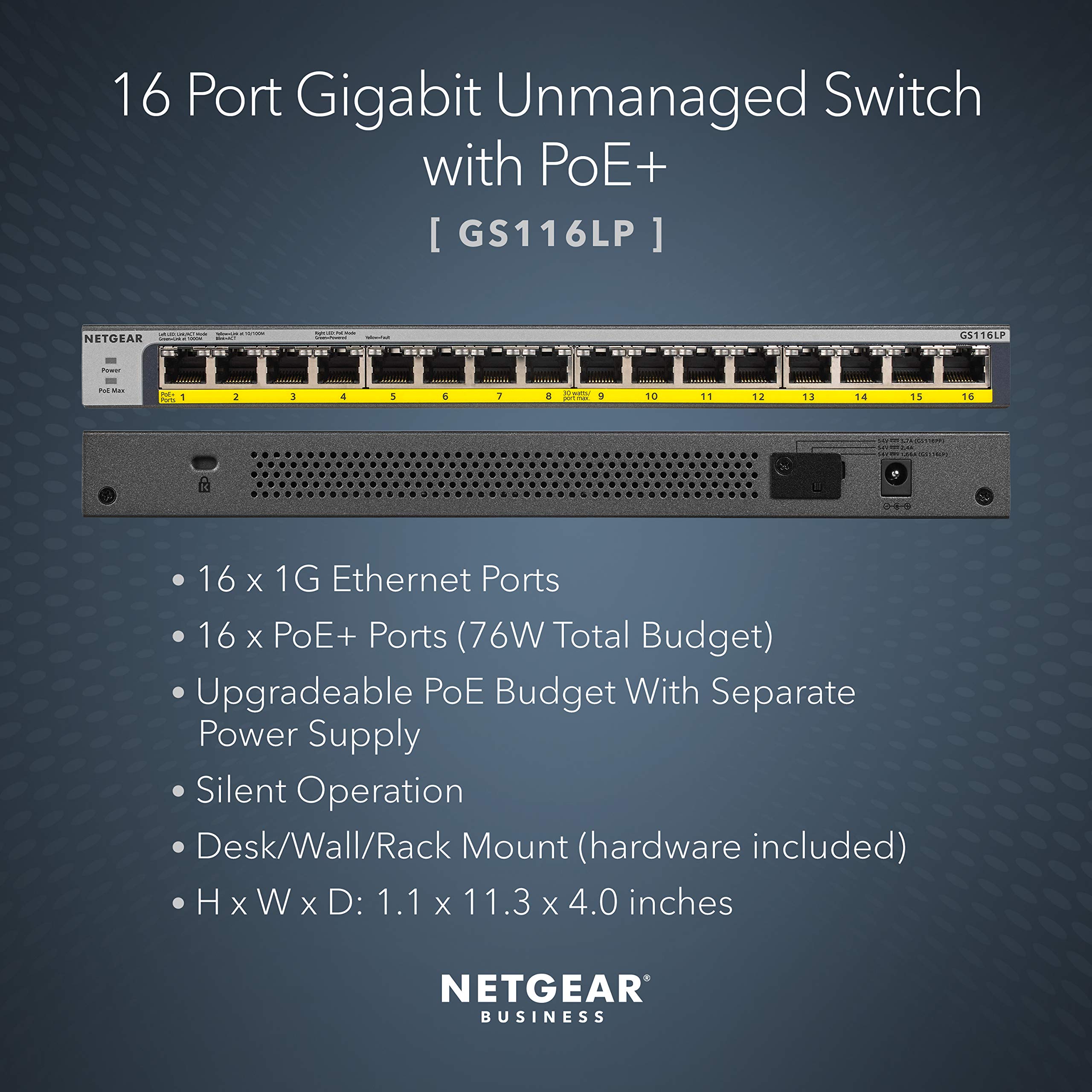 Foto 3 pulgar | Conmutador Netgear 16 Puertos Gigabit Ethernet Poe No Gestionado Gs116lp - Venta Internacional