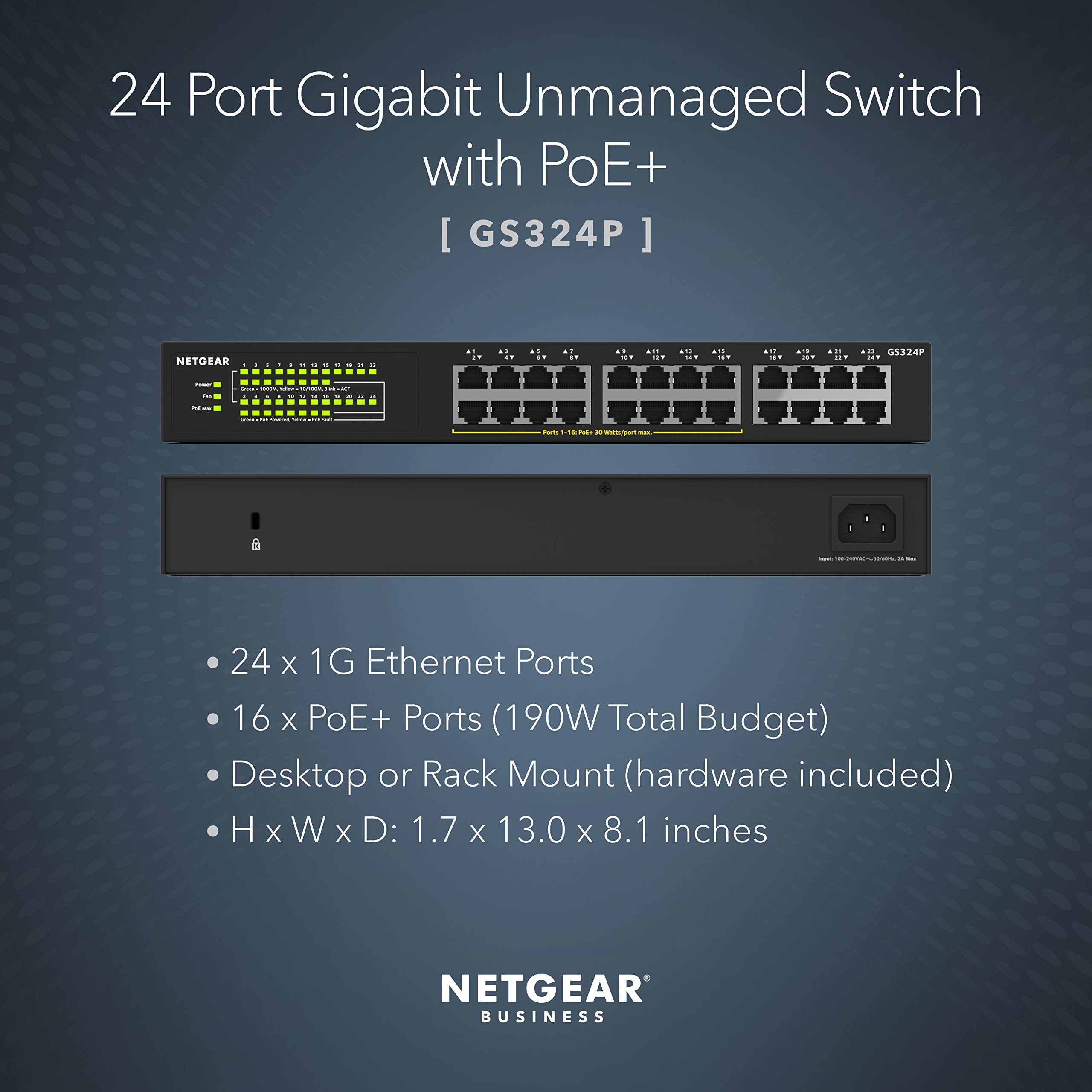 Foto 3 pulgar | Conmutador Netgear 24 Puertos Gigabit Ethernet Poe+ No Gestionado Gs324p - Venta Internacional