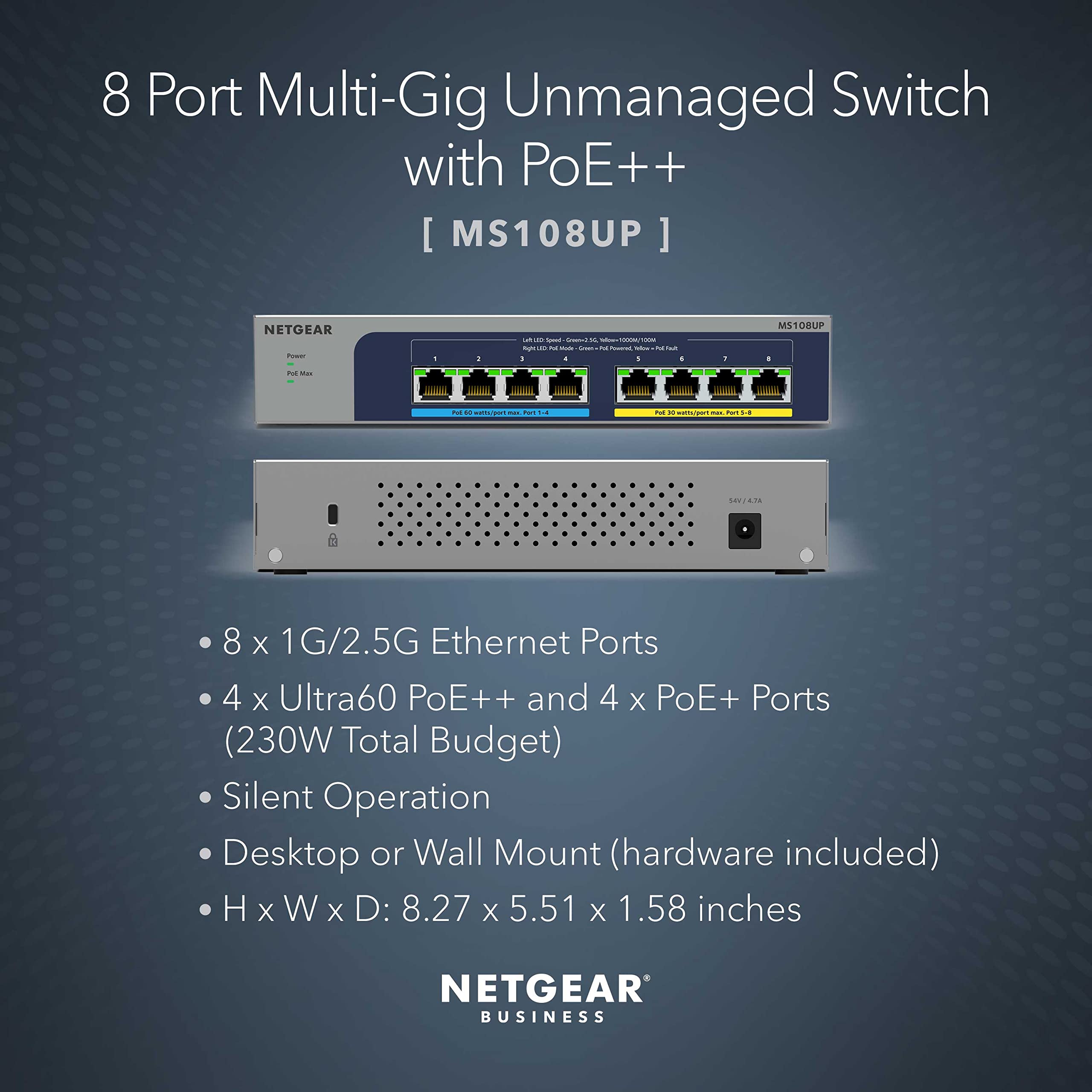 Foto 3 pulgar | Conmutador de Red Netgear Ms108up de 8 Puertos Ultra60 Poe++/poe+ - Venta Internacional