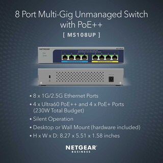 Foto 2 | Conmutador de Red Netgear Ms108up de 8 Puertos Ultra60 Poe++/poe+ - Venta Internacional