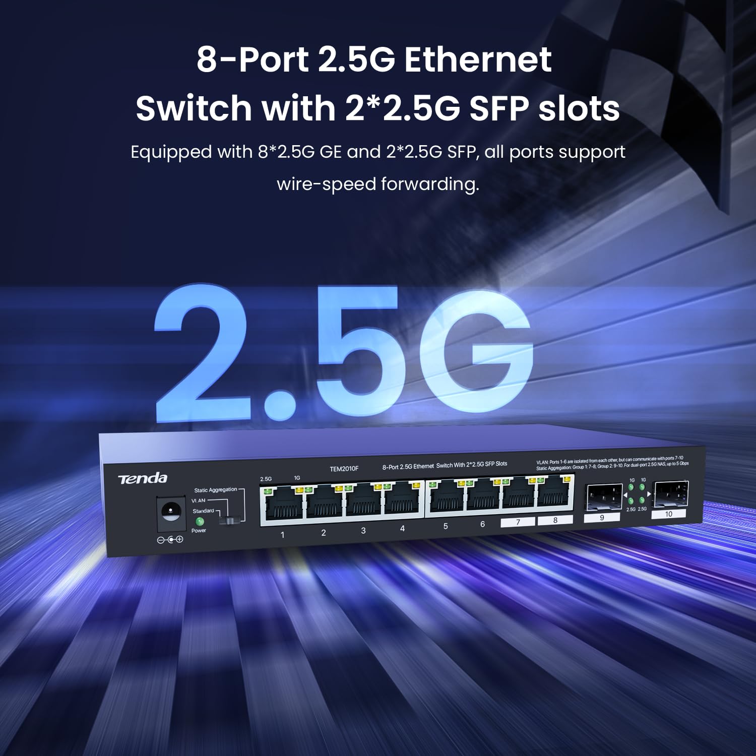 Foto 2 | Conmutador Ethernet Tenda Tem2010f de 8 Puertos y 2,5 G con Ranuras Sfp de 2,5 G - Venta Internacional