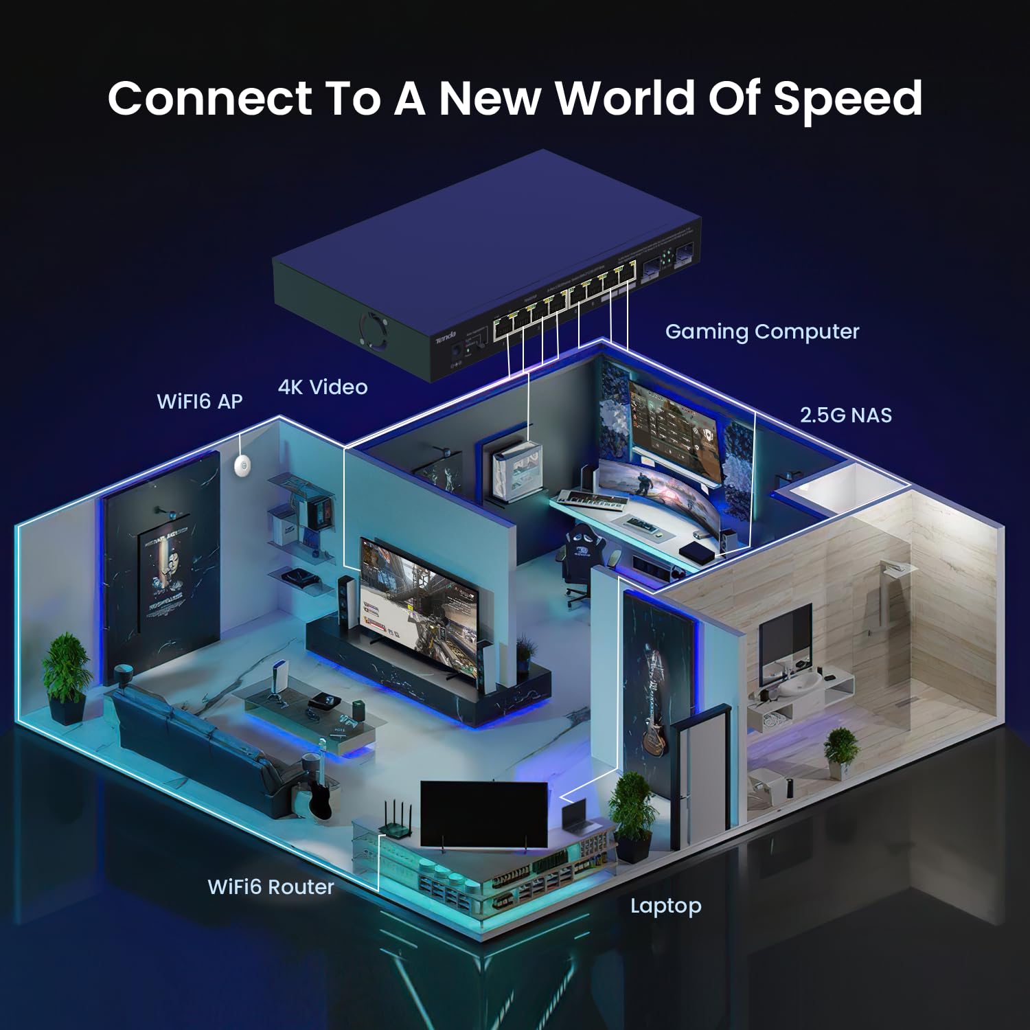 Foto 7 | Conmutador Ethernet Tenda Tem2010f de 8 Puertos y 2,5 G con Ranuras Sfp de 2,5 G - Venta Internacional