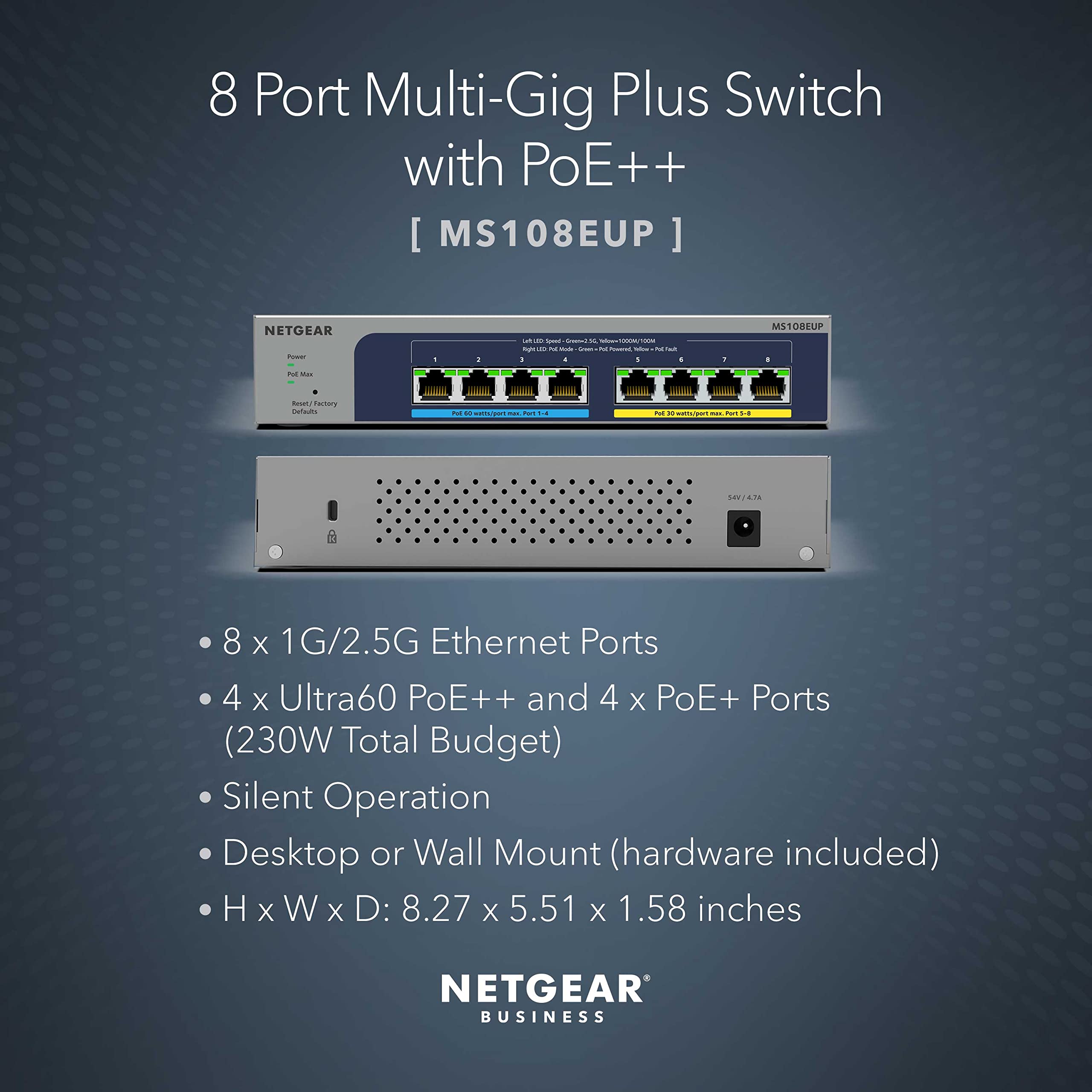 Foto 2 | Conmutador Netgear de 8 Puertos Ultra60 Poe Multi-gigabit Ethernet - Venta Internacional