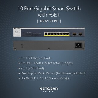 Foto 2 | Conmutador Netgear 10 Puertos Poe Gigabit Ethernet Smart Gs510tpp - Venta Internacional