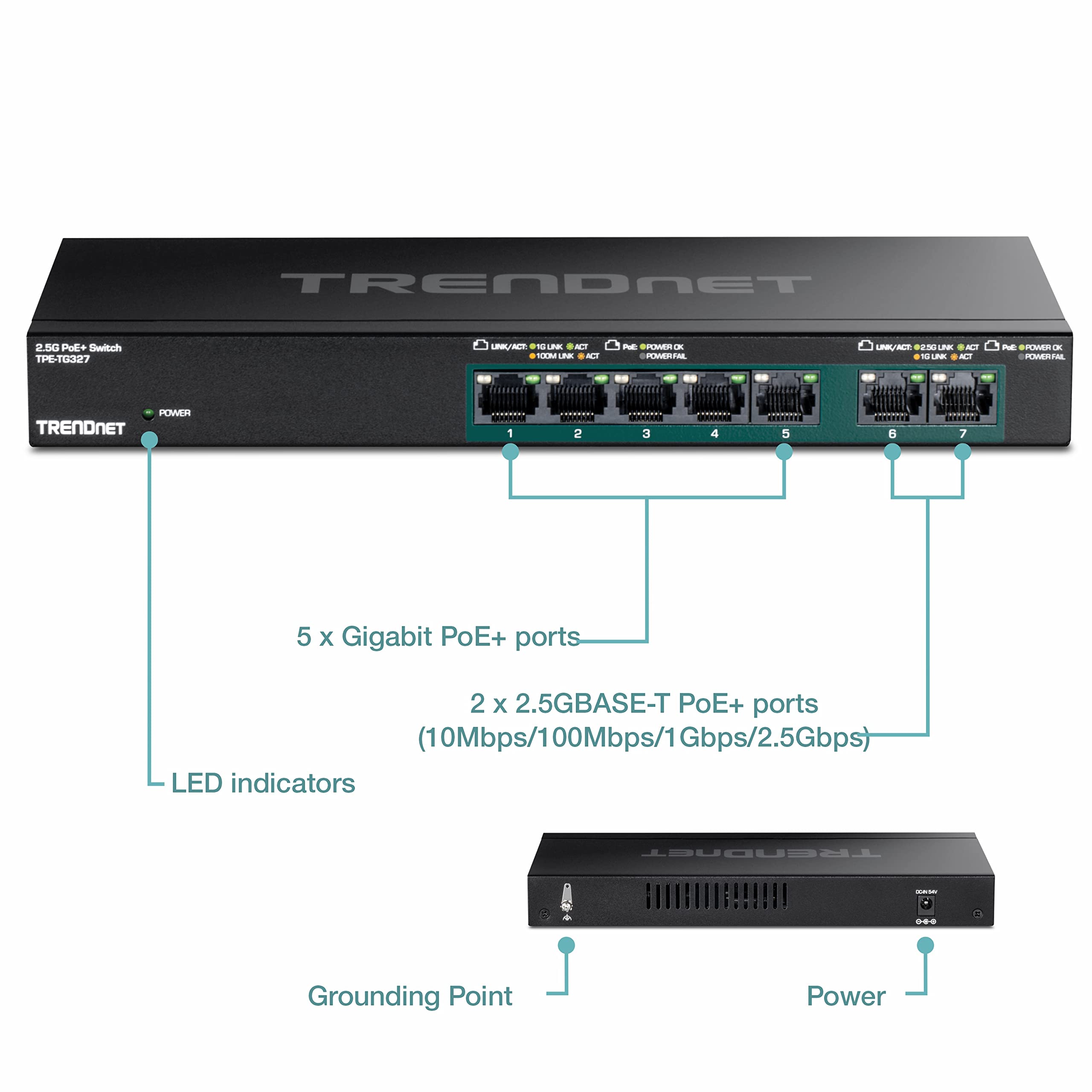 Foto 4 pulgar | Conmutador Ethernet Trendnet Tpe-tg327 Poe+ de 7 Puertos - Venta Internacional
