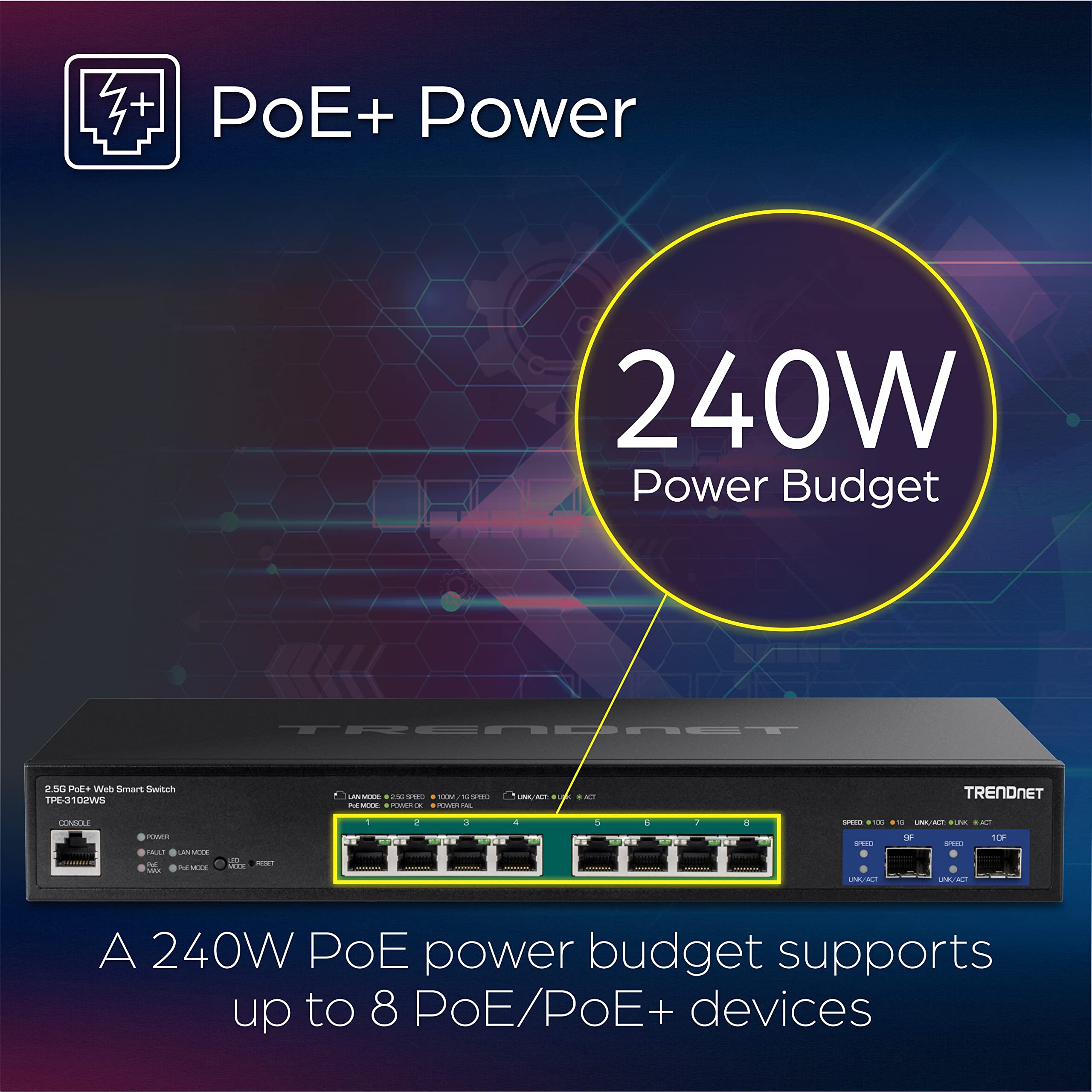 Foto 6 pulgar | Conmutador Trendnet Tpe-3102ws Web Smart Poe+ de 10 Puertos- Venta Internacional