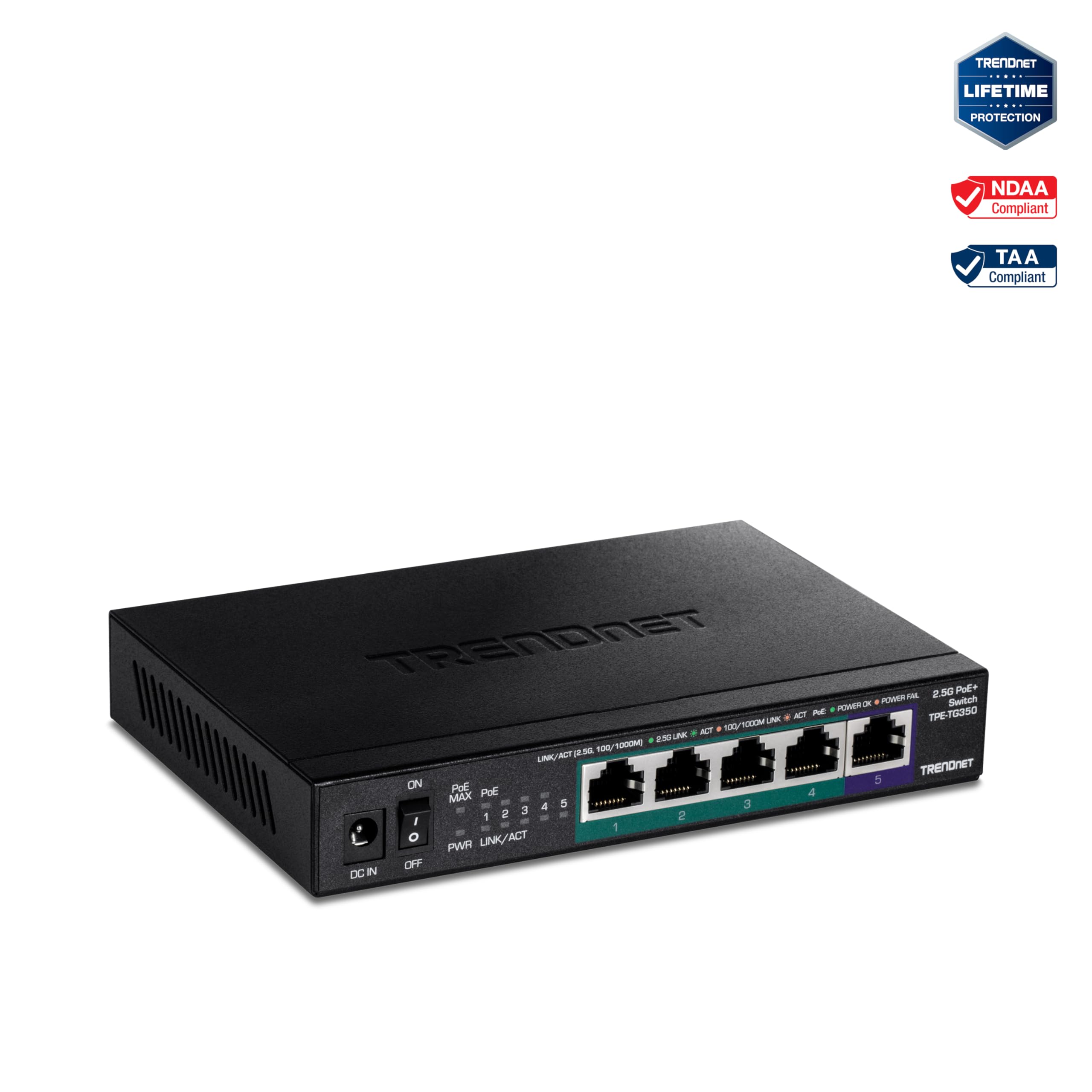 Foto 6 | Conmutador Trendnet Tpe-tg350 Poe+ No Gestionado de 5 Puertos 2,5 g Negro - Venta Internacional