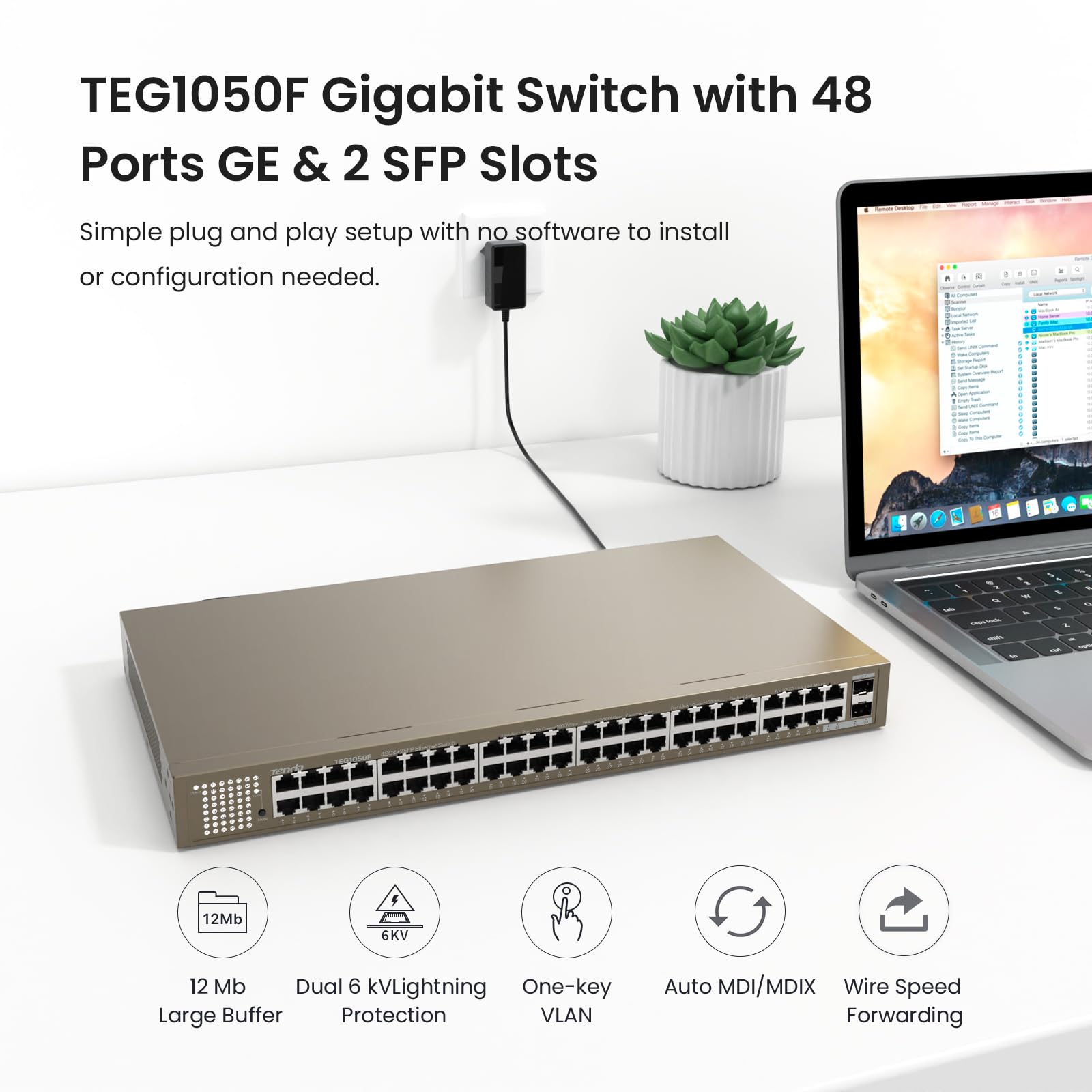 Foto 4 pulgar | Conmutador Gigabit Tenda Teg1050f Ethernet No Administrado De 48 Puertos - Venta Internacional.