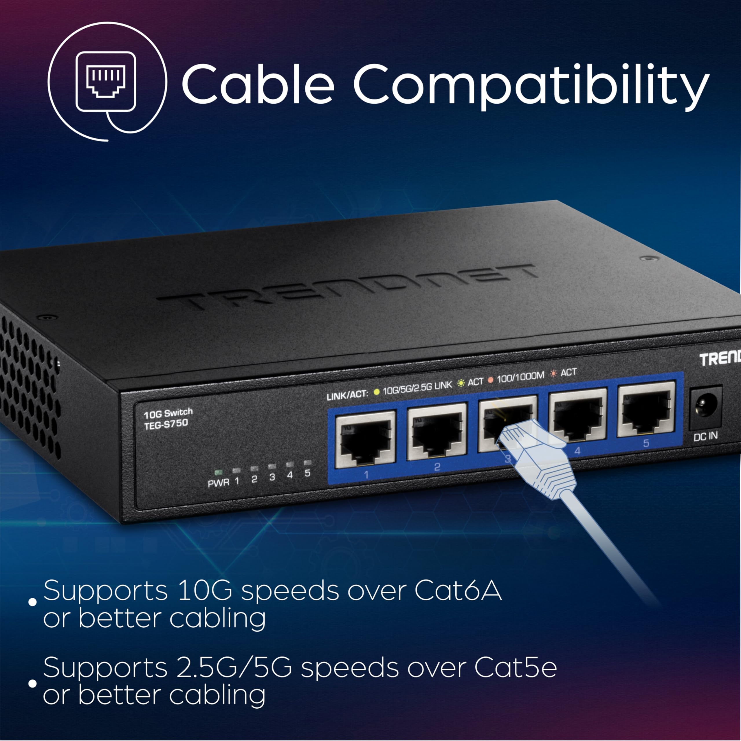 Foto 6 pulgar | Conmutador Trendnet Teg-s750 de 5 Puertos 10g Rj-45 100 Gbps Negro - Venta Internacional