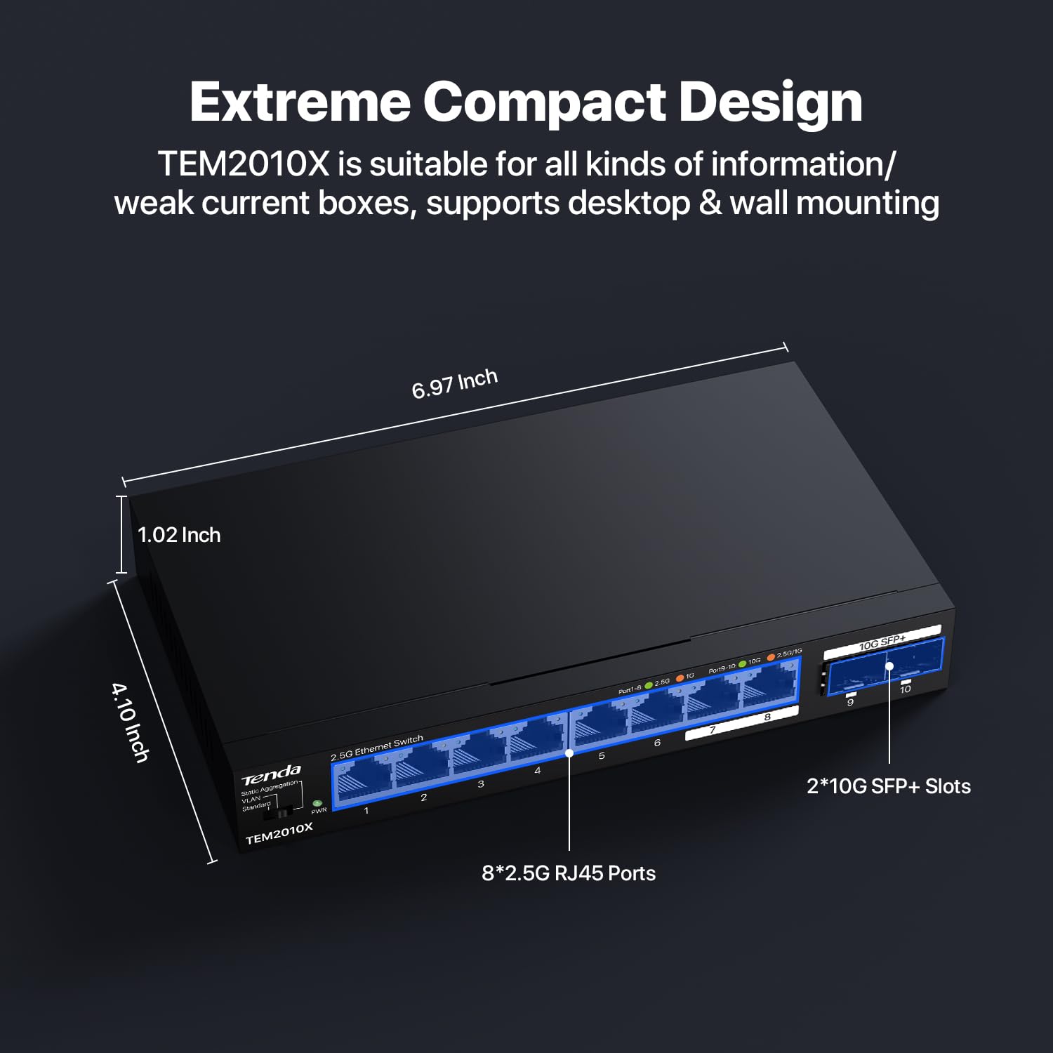 Foto 7 | Conmutador Ethernet Tenda Tem2010x De 8 Puertos Y 2,5 G Con 2 Puertos Sfp De 10 Gb - Venta Internacional.