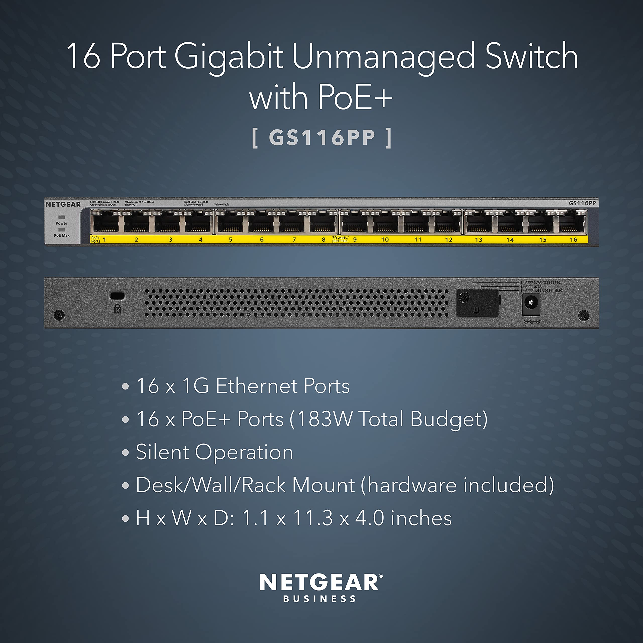 Foto 3 pulgar | Conmutador Netgear 16 Puertos Gigabit Ethernet Poe No Gestionado Gs116pp - Venta Internacional