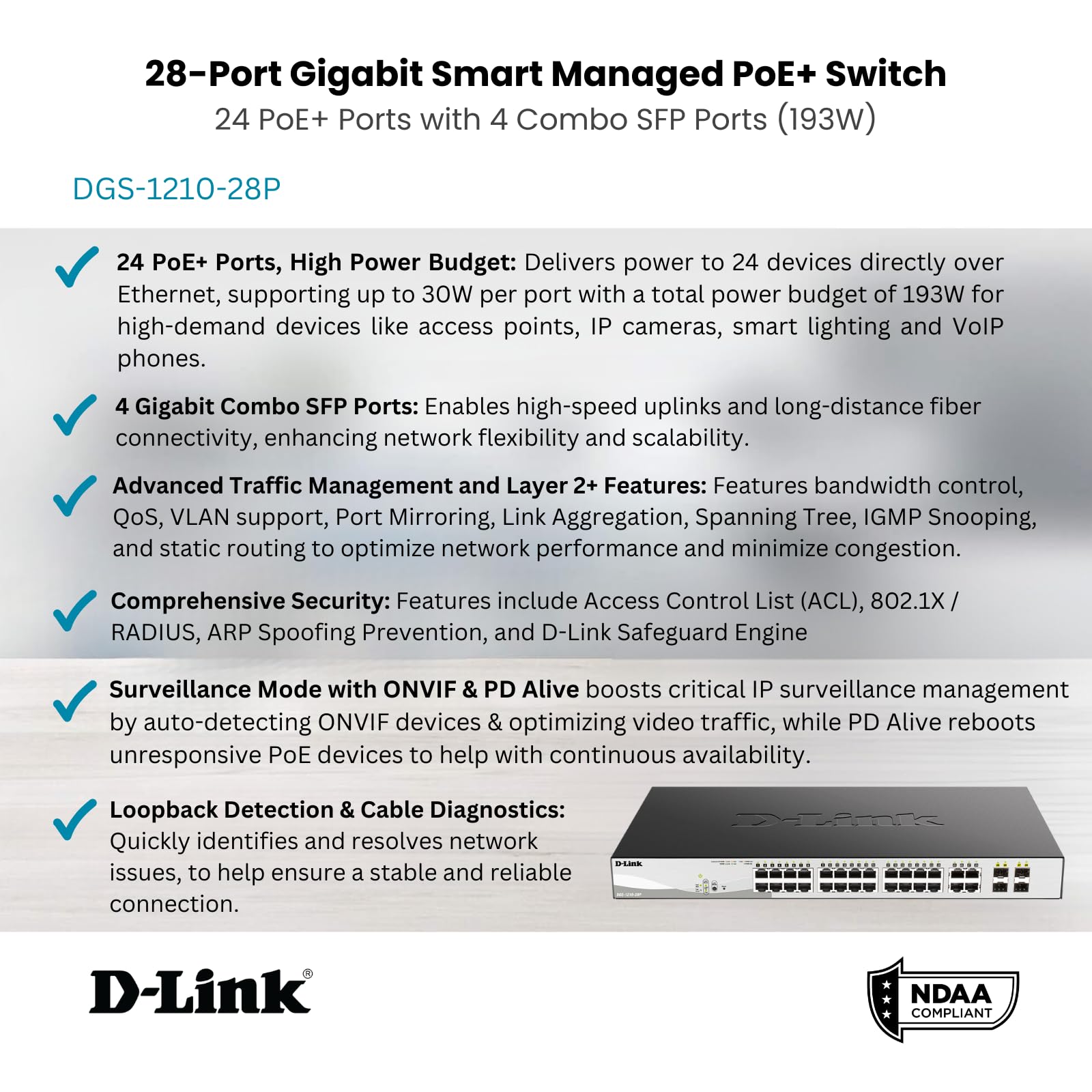 Foto 5 pulgar | Conmutador D-link De 28 Puertos Gigabit Smart Managed Poe+ Dgs-1210-28p - Venta Internacional.