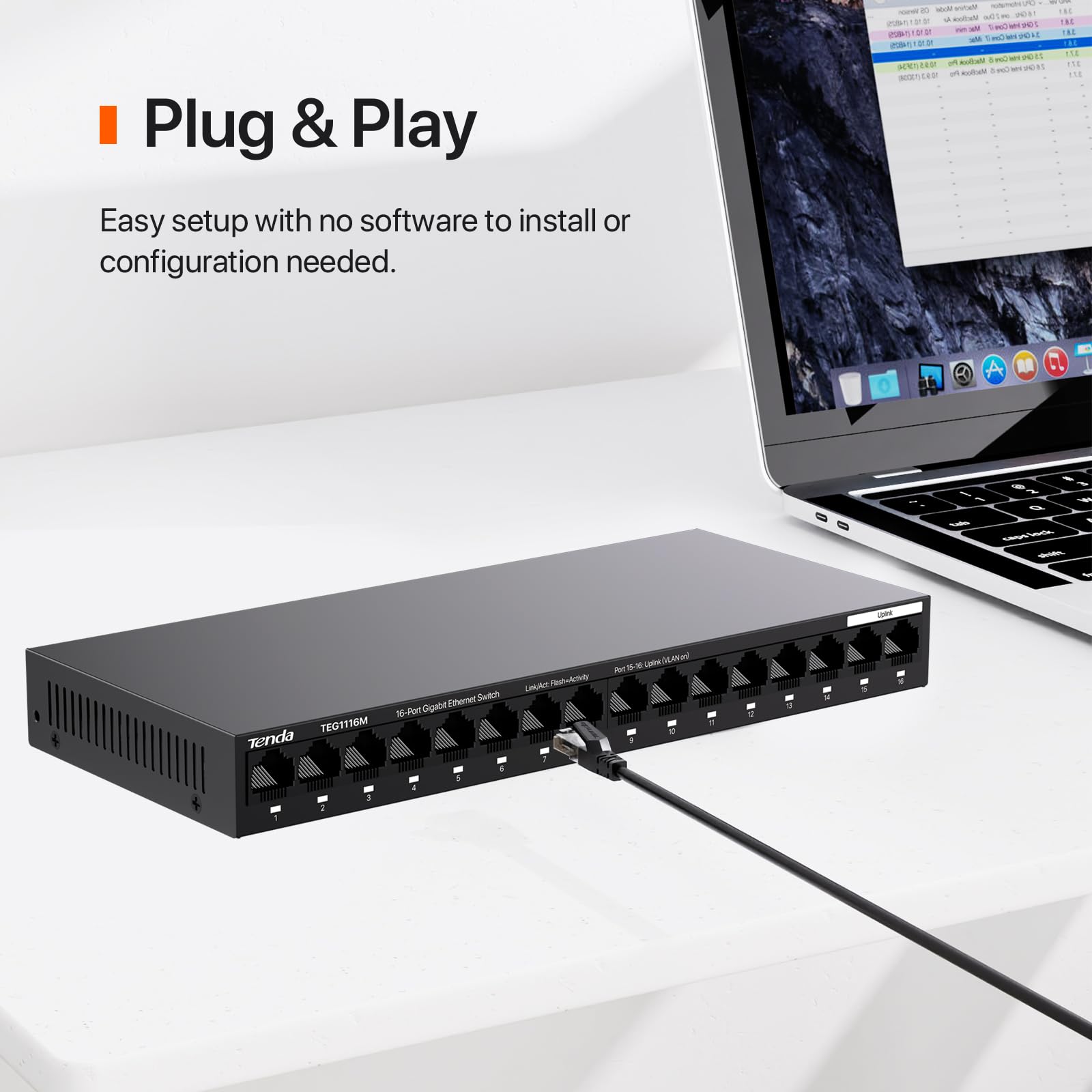 Foto 4 pulgar | Conmutador Gigabit Tenda Teg1116m Ethernet No Administrado De 16 Puertos - Venta Internacional.