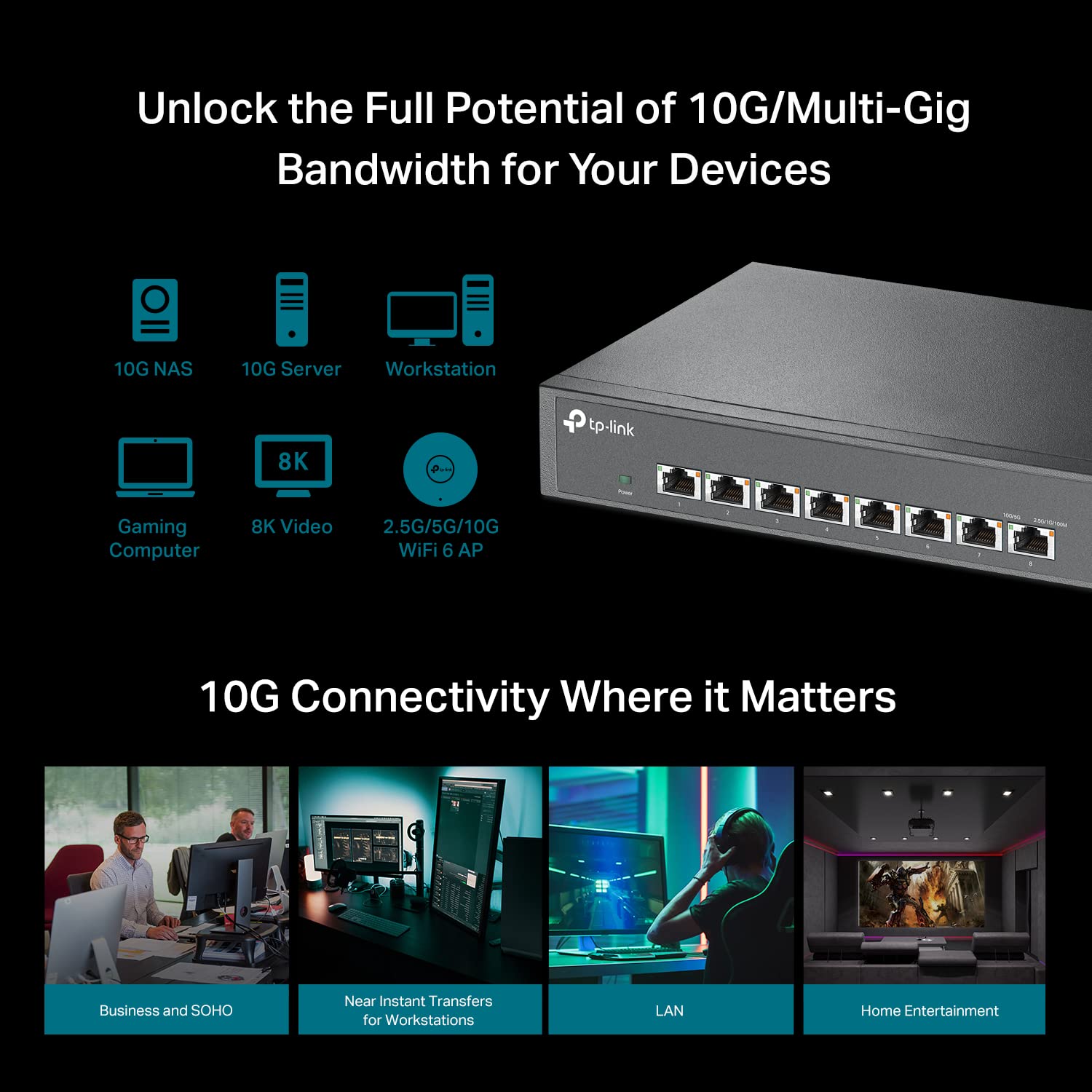 Foto 3 pulgar | Conmutador Ethernet Tp-link Tl-sx1008 8 Puertos 10g/multi-gig - Venta Internacional