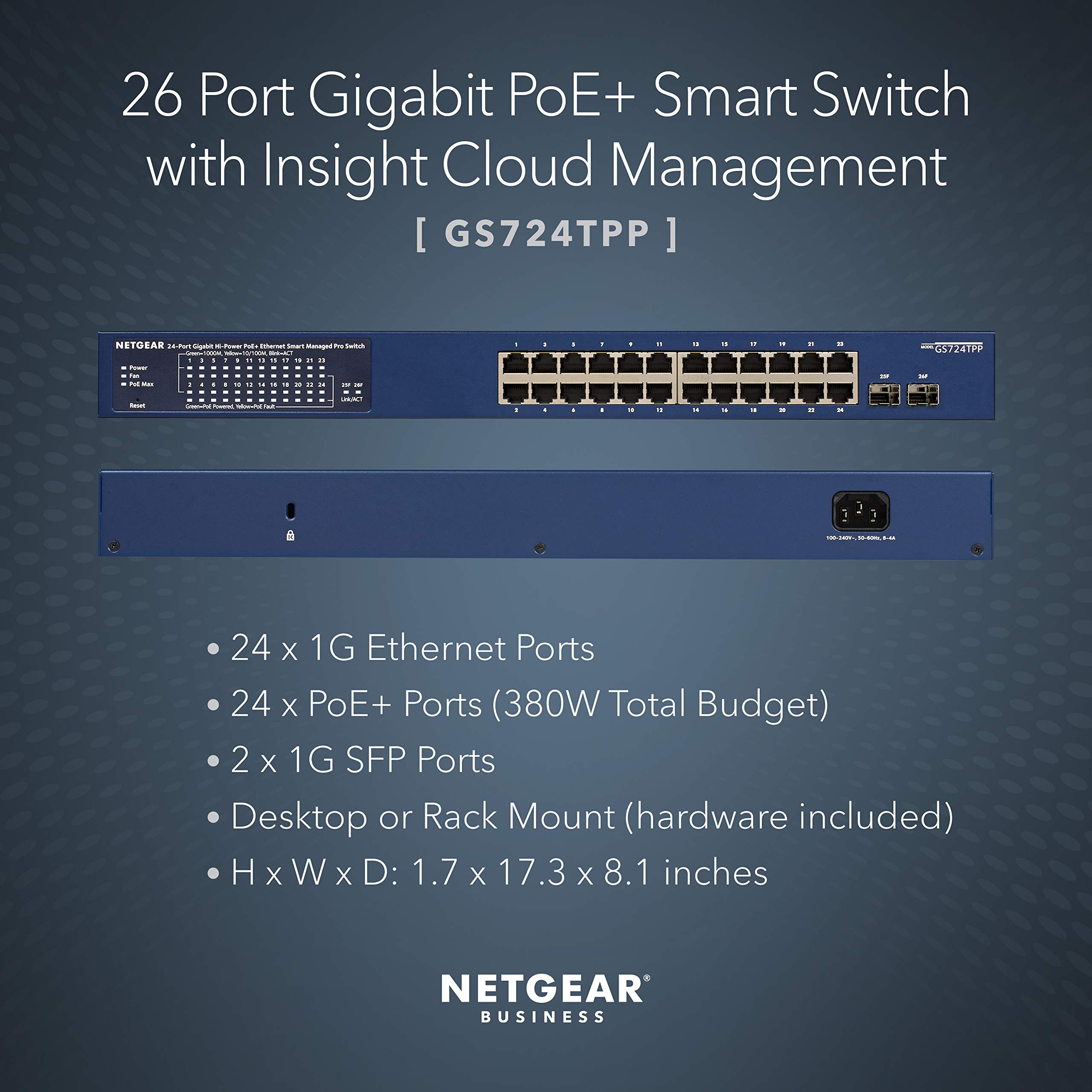 Foto 3 pulgar | Conmutador Poe Gigabit Gs724tpp Gestionado Por Netgear De 26 Puertos - Venta Internacional.