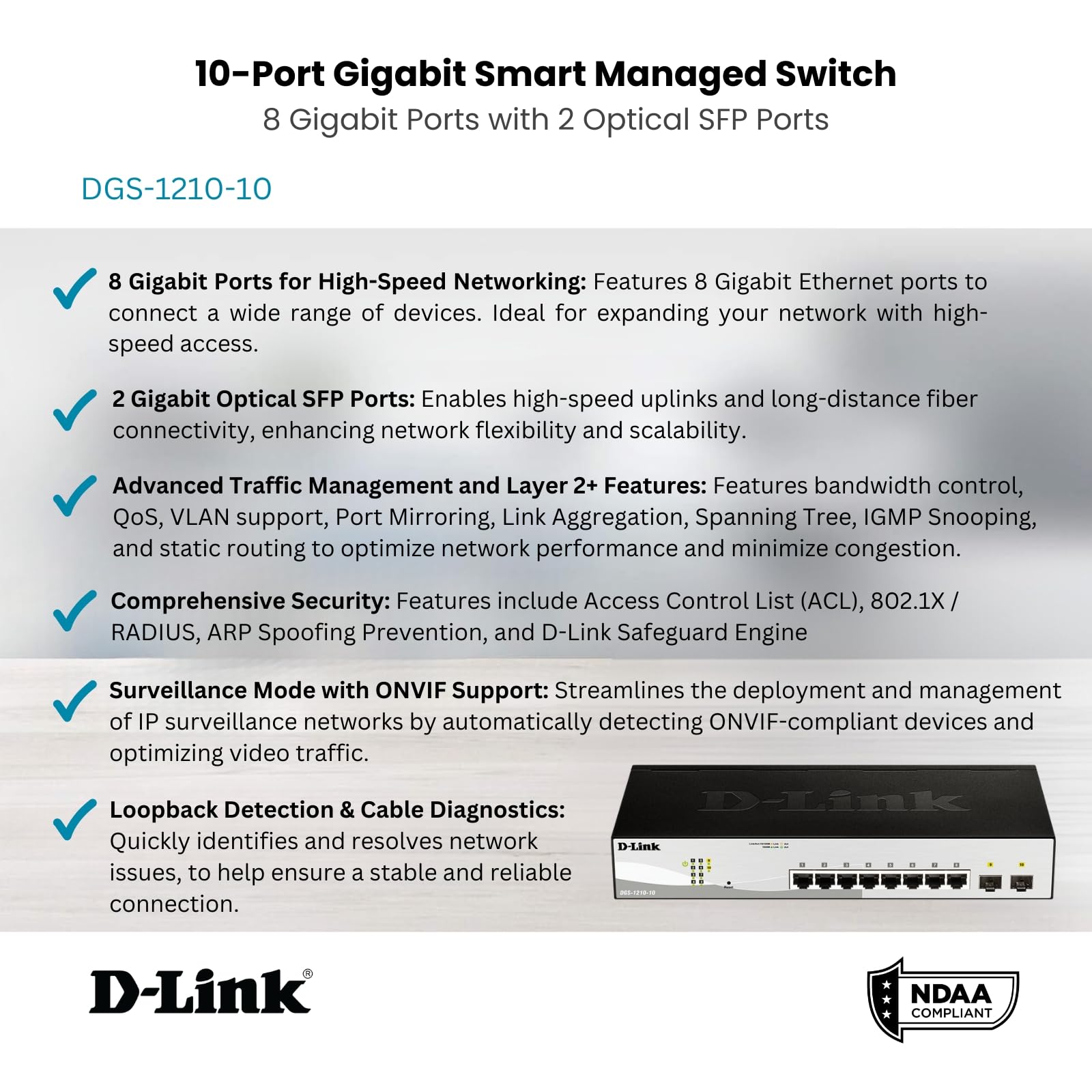 Foto 2 | Conmutador D-link 10 Puertos Gigabit Smart Managed Dgs-1210-10 - Venta Internacional