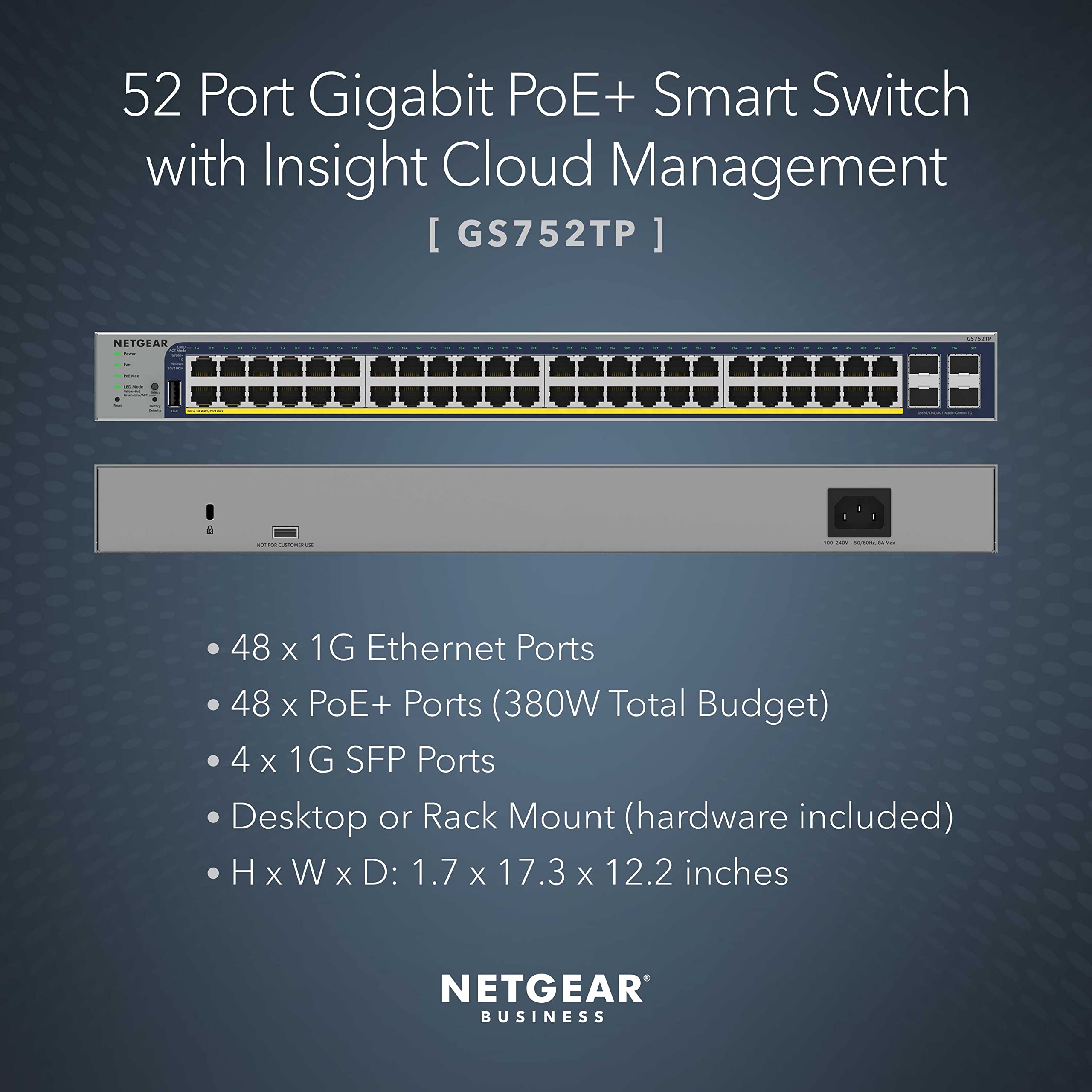 Foto 3 pulgar | Conmutador Netgear Gs752tp Gigabit Ethernet Poe+ De 52 Puertos - Venta Internacional.