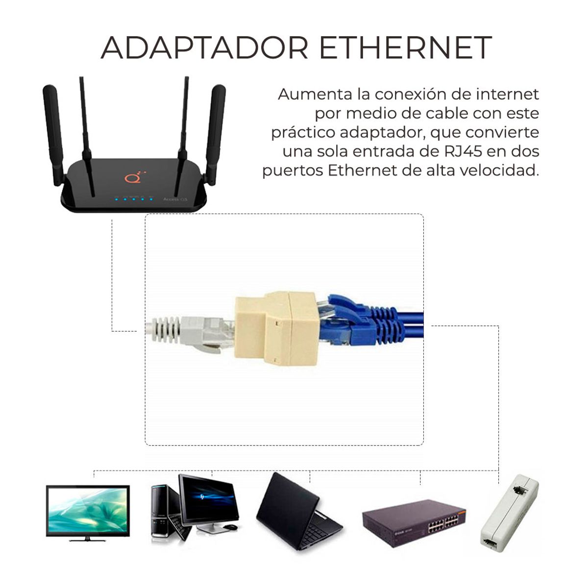 Foto 5 pulgar | Adaptador Splitter Rj45 1 A 2 Duplicador De Red Ethernet 8 Hilos