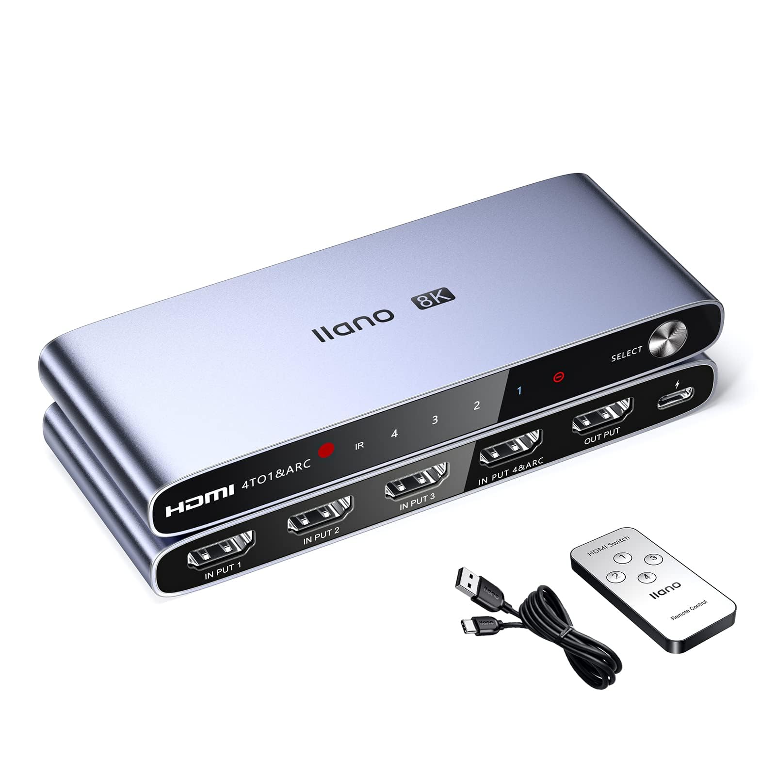 Foto 1 | Conmutador Hdmi Llano 2.1 4k @120hz 8k @60hz Con Control Remoto Ir 4x1 Gris - Venta Internacional.