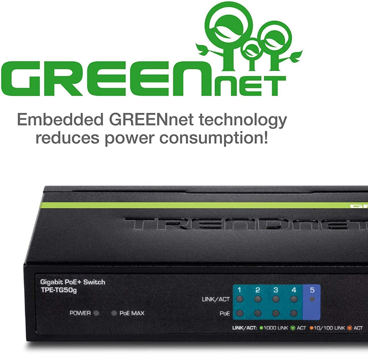 Foto 2 | Conmutador Poe+ Gigabit Trendnet Tpe-tg50g De 5 Puertos Y 10 Gbps - Venta Internacional.