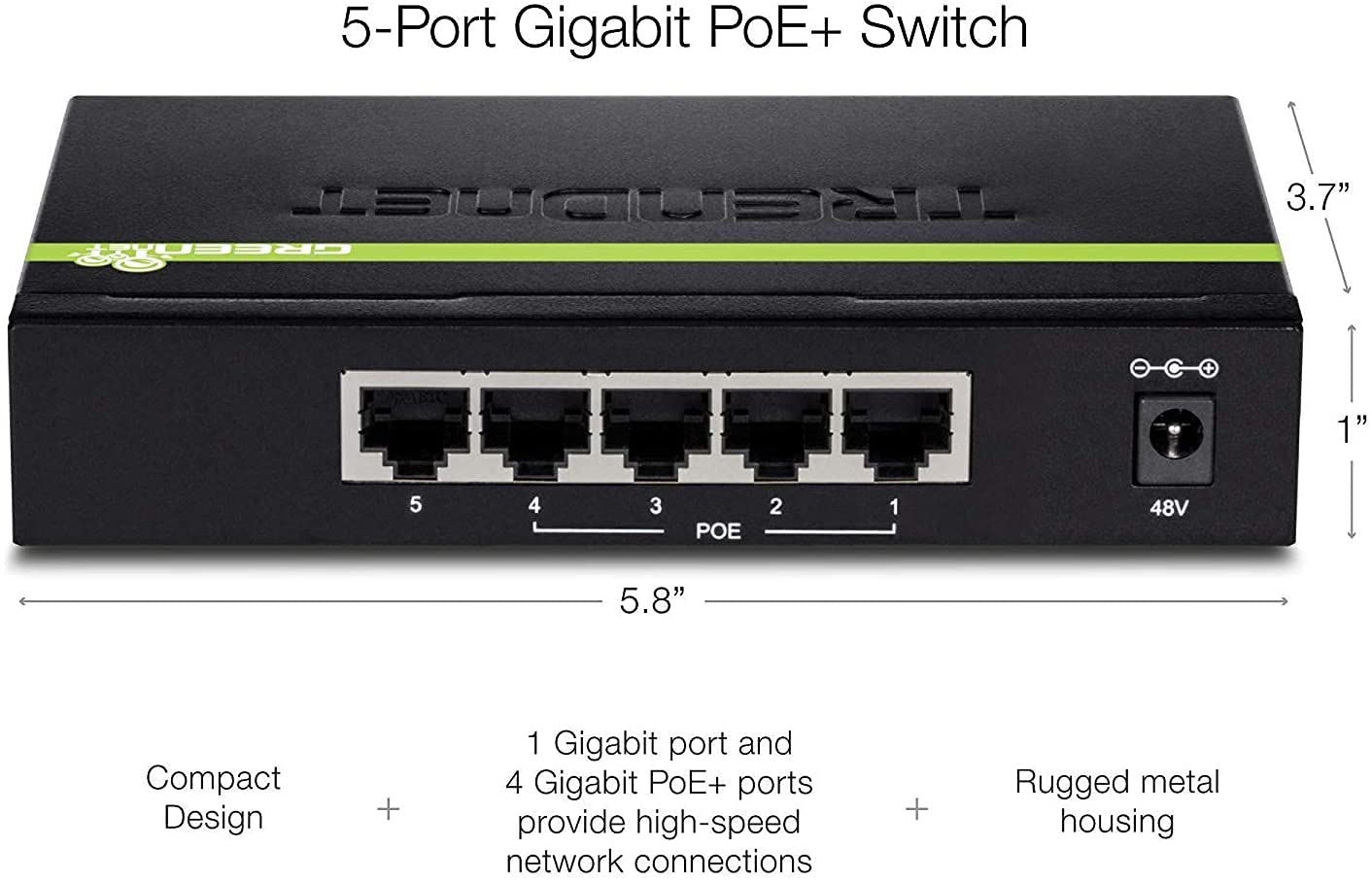 Foto 5 pulgar | Conmutador Poe+ Gigabit Trendnet Tpe-tg50g De 5 Puertos Y 10 Gbps - Venta Internacional.