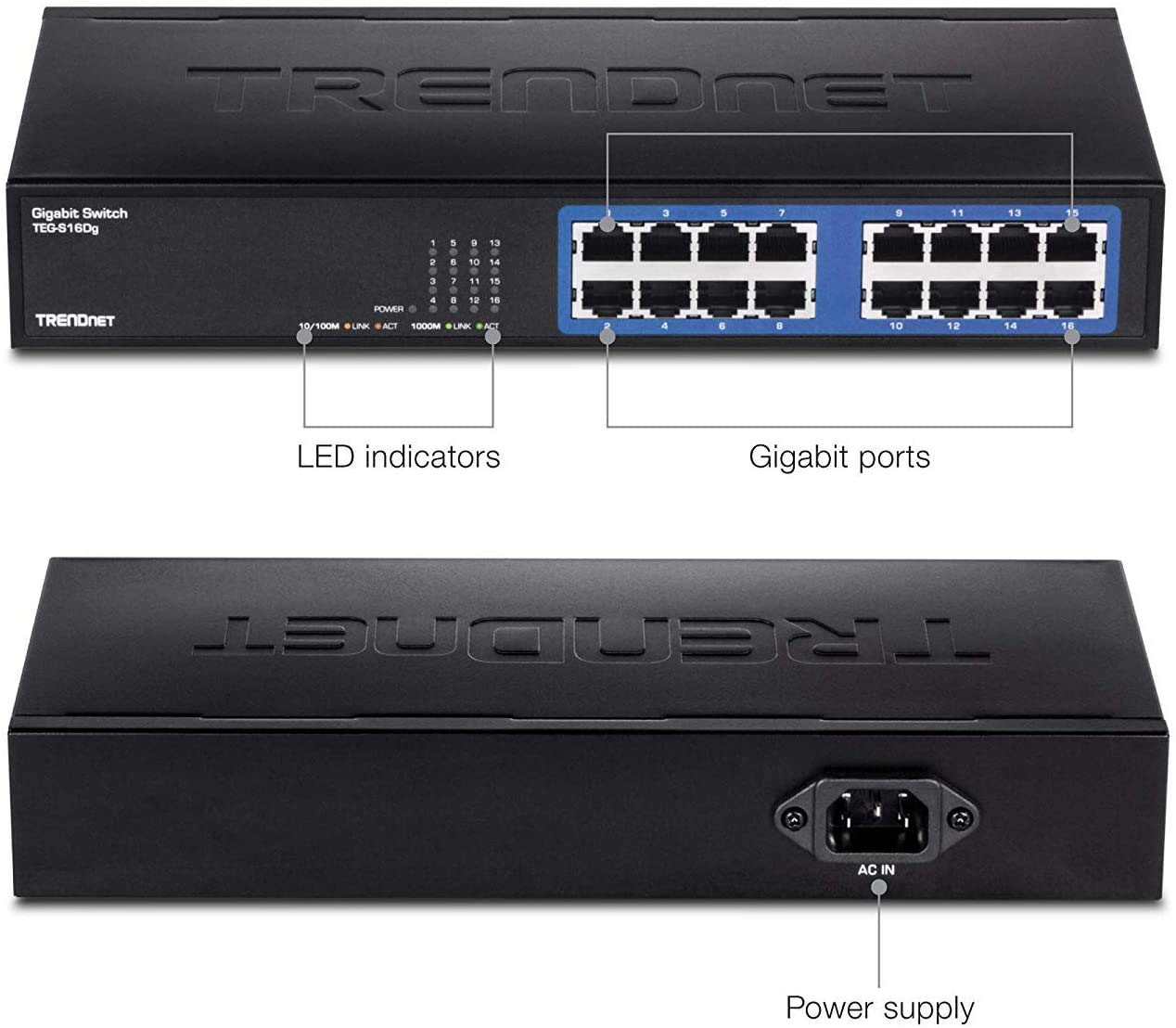 Foto 3 pulgar | Conmutador Trendnet Teg-s16dg Gigabit No Administrado De 16 Puertos - Venta Internacional.