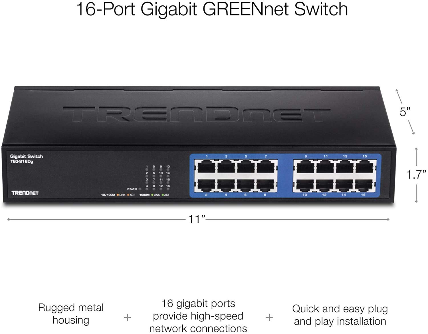Foto 4 pulgar | Conmutador Trendnet Teg-s16dg Gigabit No Administrado De 16 Puertos - Venta Internacional.