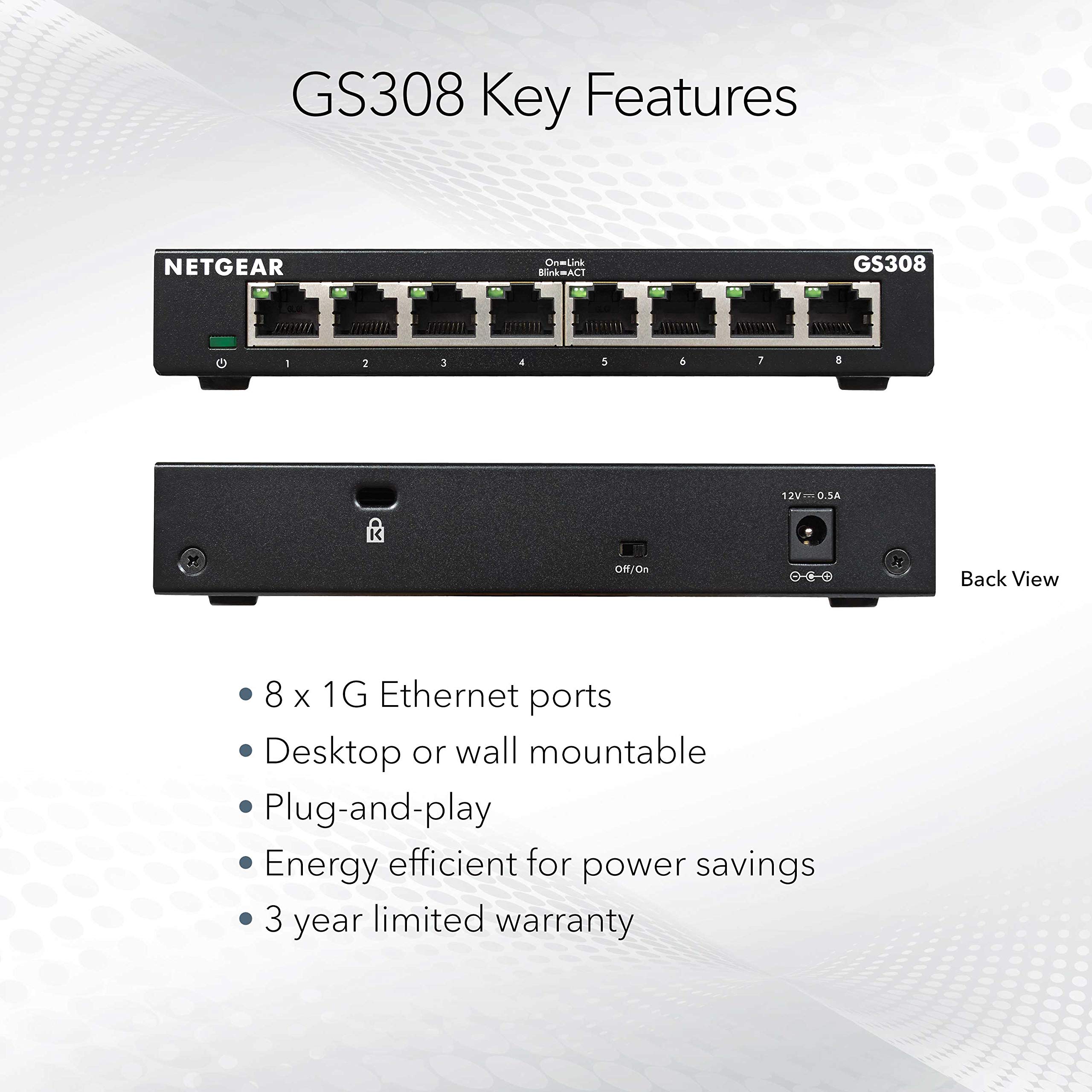 Foto 5 | Conmutador Ethernet Netgear Gs308 De 8 Puertos Gigabit No Administrado - Venta Internacional.