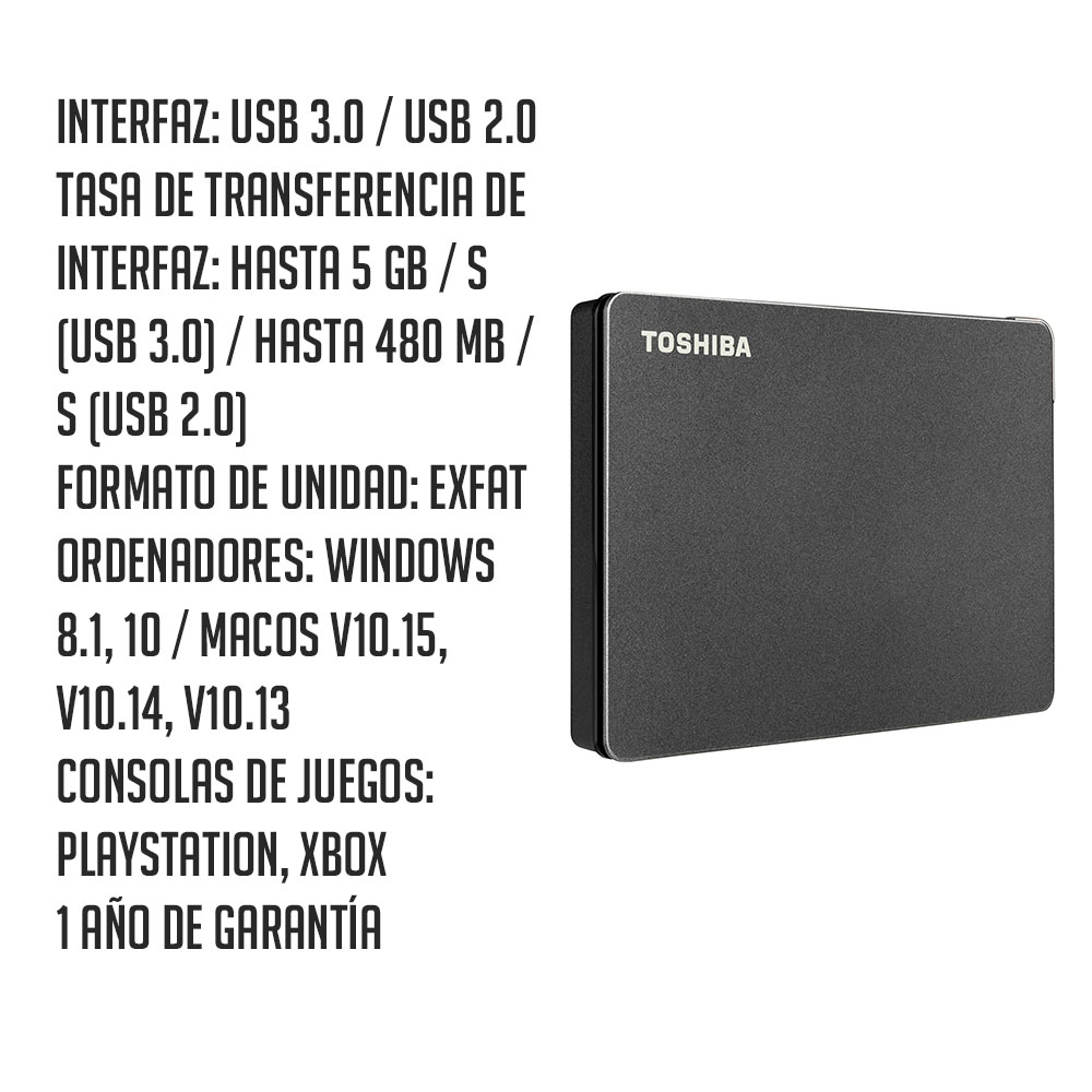 Foto 3 pulgar | Disco Duro Externo Gaming 1 Tb 3.0 Portátil Toshiba color Negro