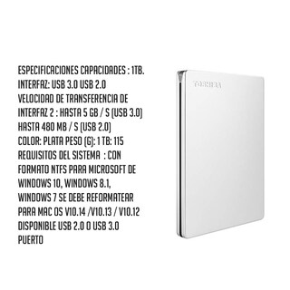 Foto 3 | Disco Duro Externo Slim 3 1 Tb 3.0 Portátil Toshiba color Plateado