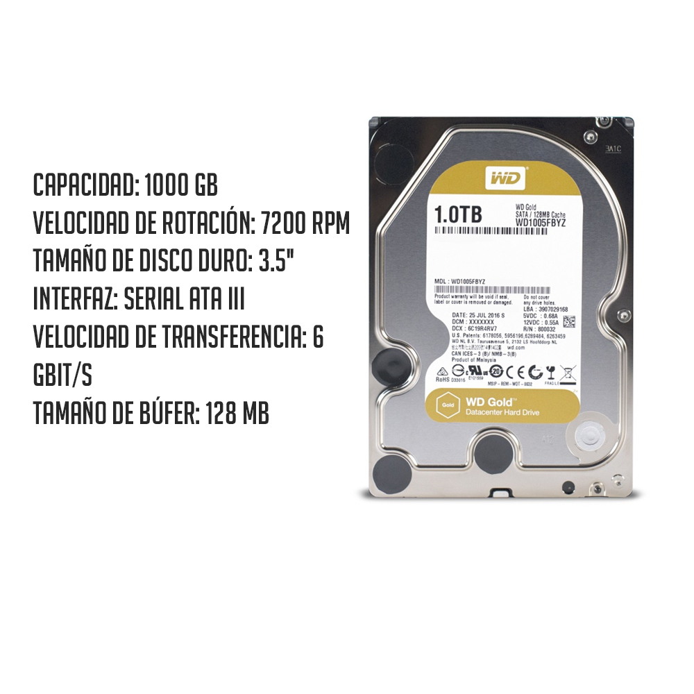 Foto 3 pulgar | Unidad de Disco Duro Gold Hard Drive 1 Tb 1005fbyz Sata 6gb/s Western Digital color Blanco