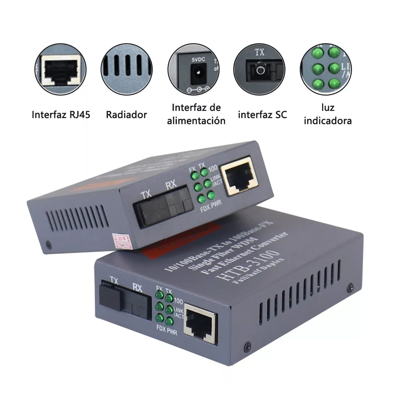 Foto 4 pulgar | Convertidores Fibra Óptica Medios10/100 Ethernet 25km 2 Piezas Grises