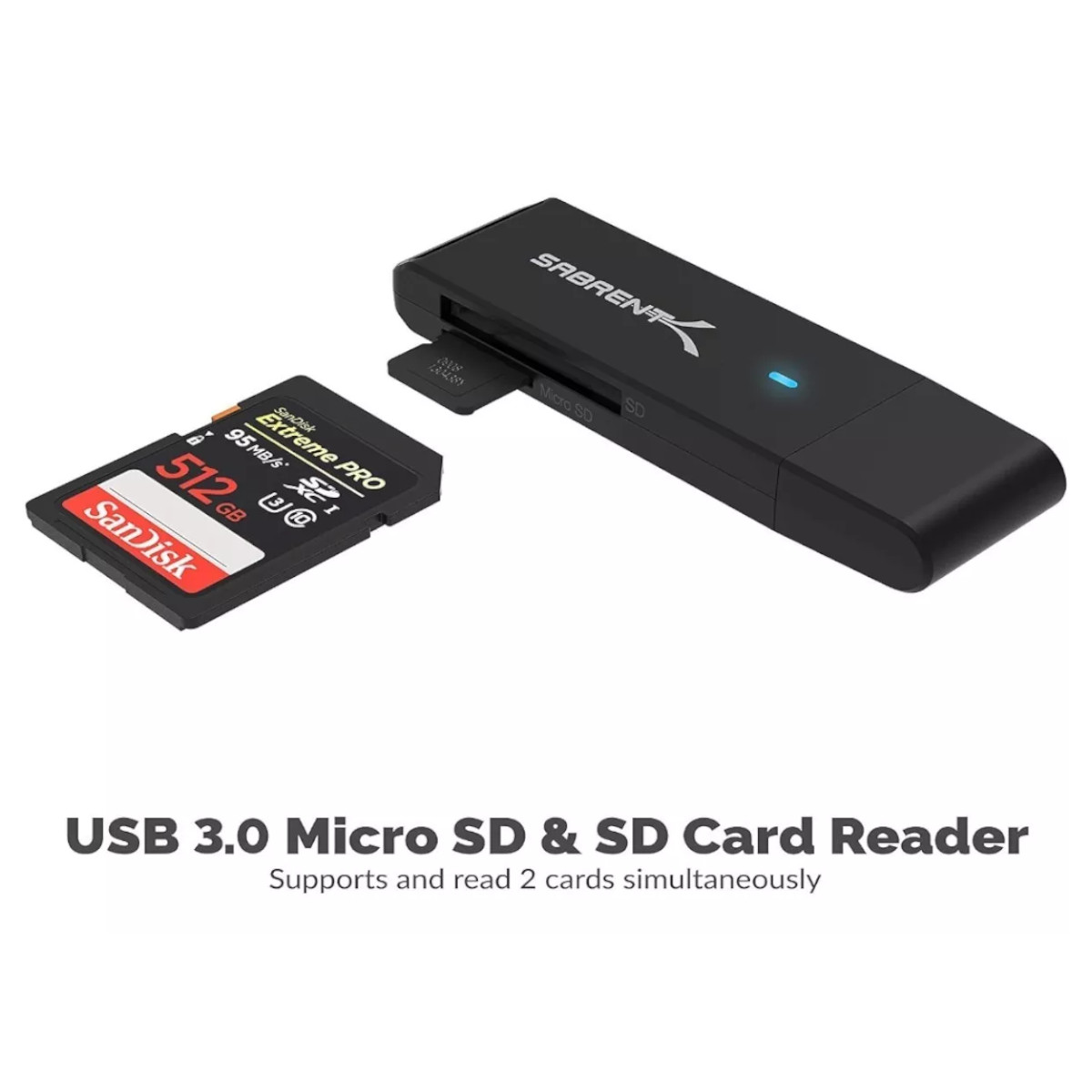 Foto 3 pulgar | Lector de Tarjetas Sabrent CR-T2MS color Negro Memoria USB 3.0  SD Micro SD