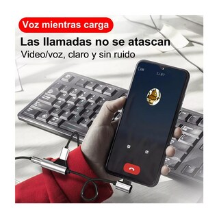 Foto 2 | Adaptador Tipo C Aux 3.5mm Audio Y Tipo C Carga Cable Negro Con Plata