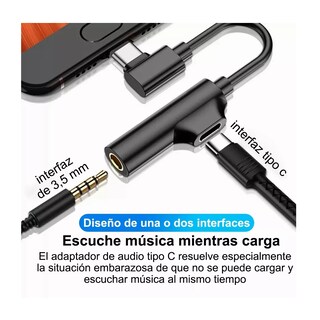 Foto 3 | Adaptador Tipo C Aux 3.5mm Audio Y Tipo C Carga Cable Negro Con Plata
