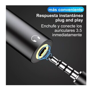 Foto 5 | Adaptador Tipo C Aux 3.5mm Audio Y Tipo C Carga Cable Negro Con Plata