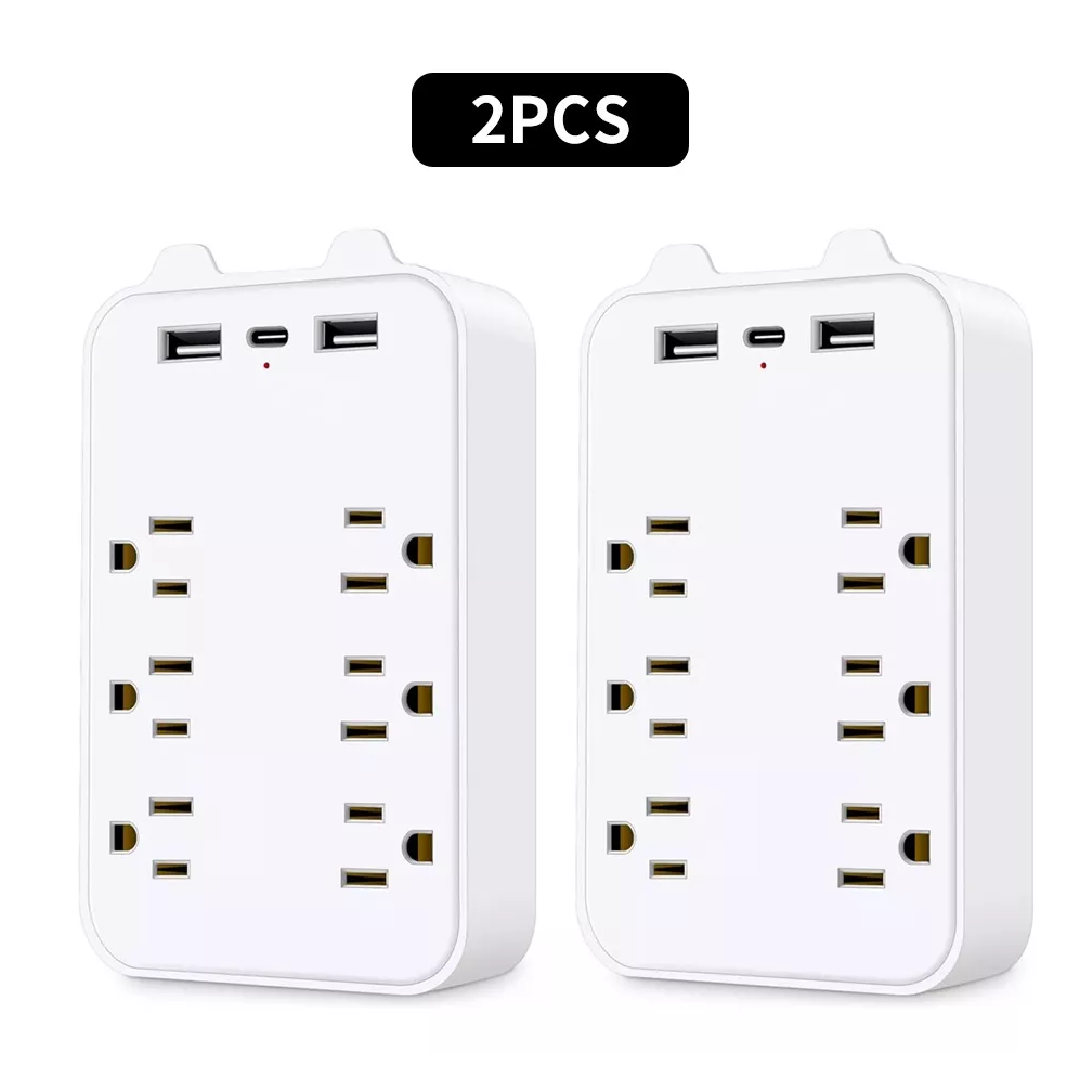 Foto 3 pulgar | Adaptador De Pared Multicontactos,6toma,2 Usb,1 Tipo C 2 Pcs, Blanco