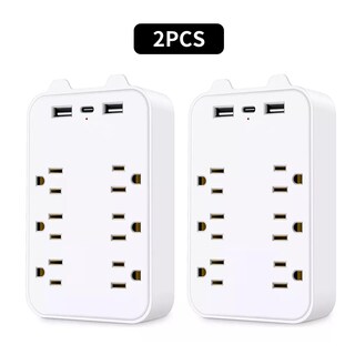 Foto 2 | Adaptador De Pared Multicontactos,6toma,2 Usb,1 Tipo C 2 Pcs, Blanco