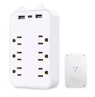 Foto 5 | Adaptador De Pared Multicontactos,6toma,2 Usb,1 Tipo C 2 Pcs, Blanco