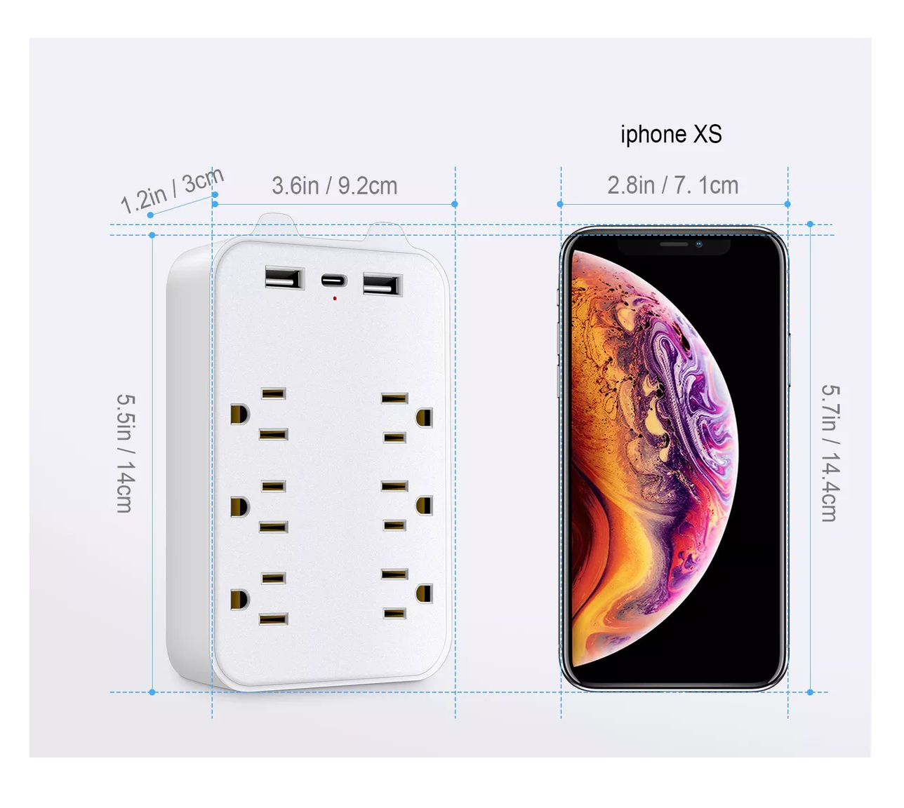 Foto 4 pulgar | Adaptador De Pared Multicontactos,6toma,2 Usb,1 Tipo C 2 Pcs, Blanco
