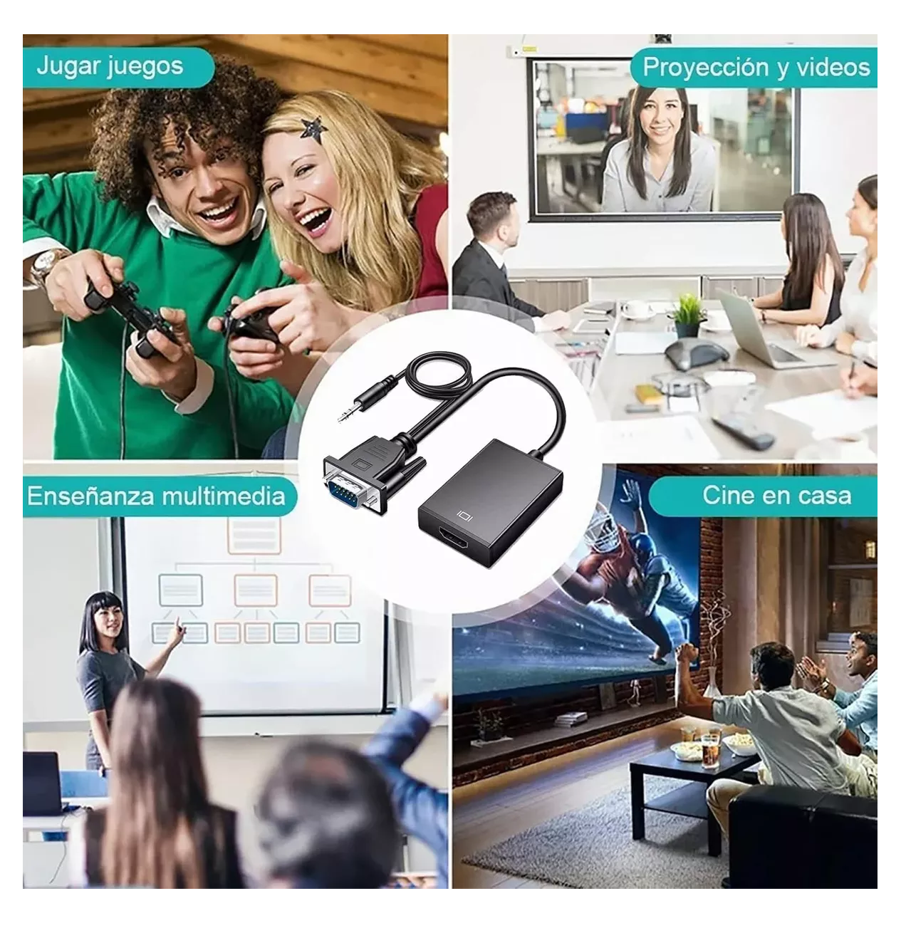 Foto 5 pulgar | Convertidor Vga A Hdmi Adaptadores Full Hd 1080p 1.8m Cable Negro
