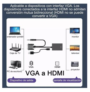 Foto 5 | Convertidor Vga A Hdmi Adaptadores Full Hd 1080p 1.8m Cable Negro